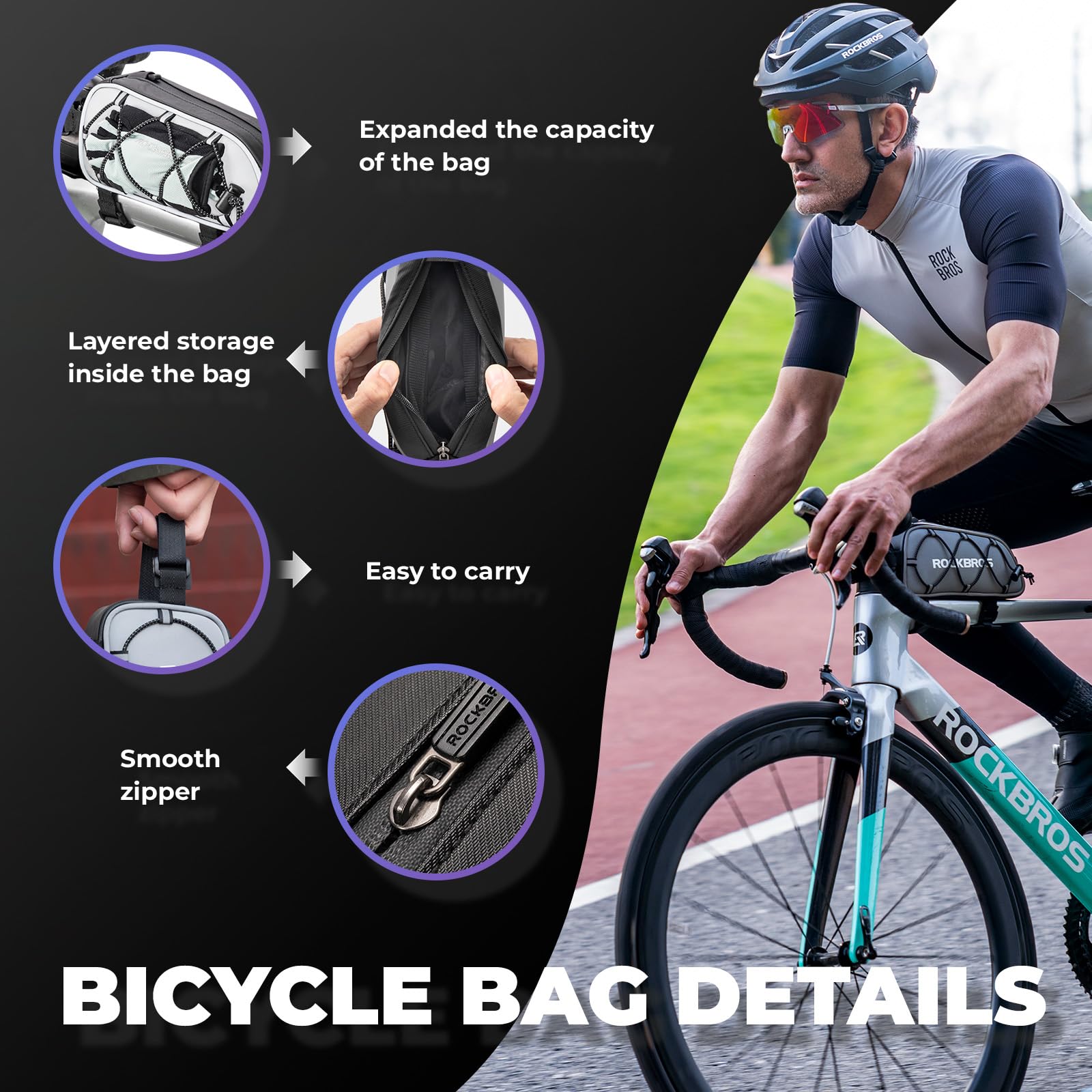 ROCKBROS Bike Frame Bag Bicycle Pouch Top Tube Bag Crossbar Bicycle Pack for MTB Road and E-Bike 1L Fully Reflective Black Silvery - Image 4