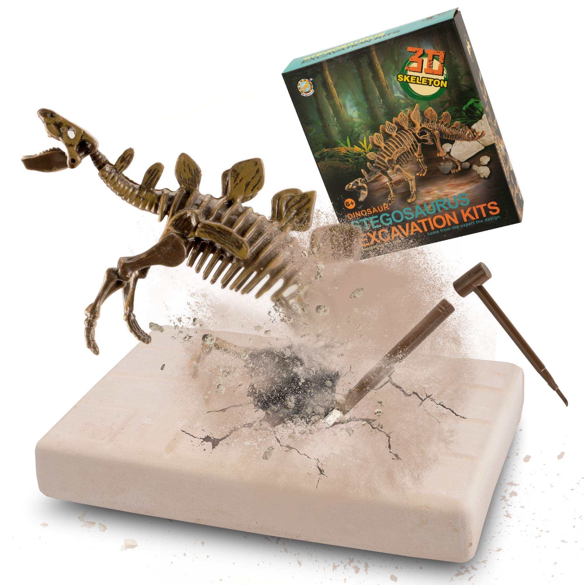 Dinosaur Dig Kit Stegosaurus, Dino Skeleton Fossil Excavation Kit Realistic Dinosaur Model Educational Toys Gift for Children Boys Girls Christmas/New Year's Gift