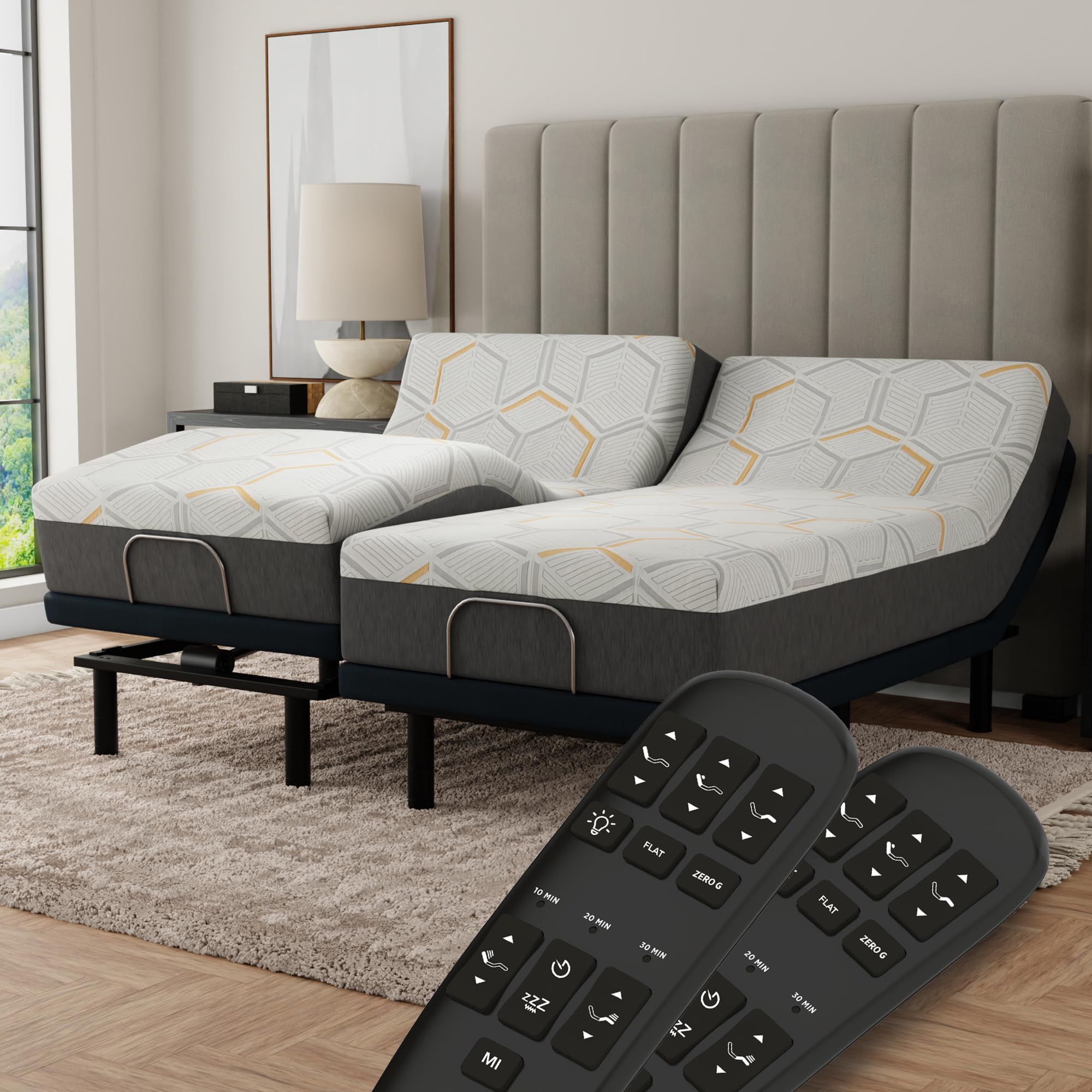 Blissful Nights e5 Adjustable Bed Frame with Head Tilt + 12" Copper Gel Infused Mattress, Massage, Anti-Snore, Zero Gravity, USB Ports, Nightlight,