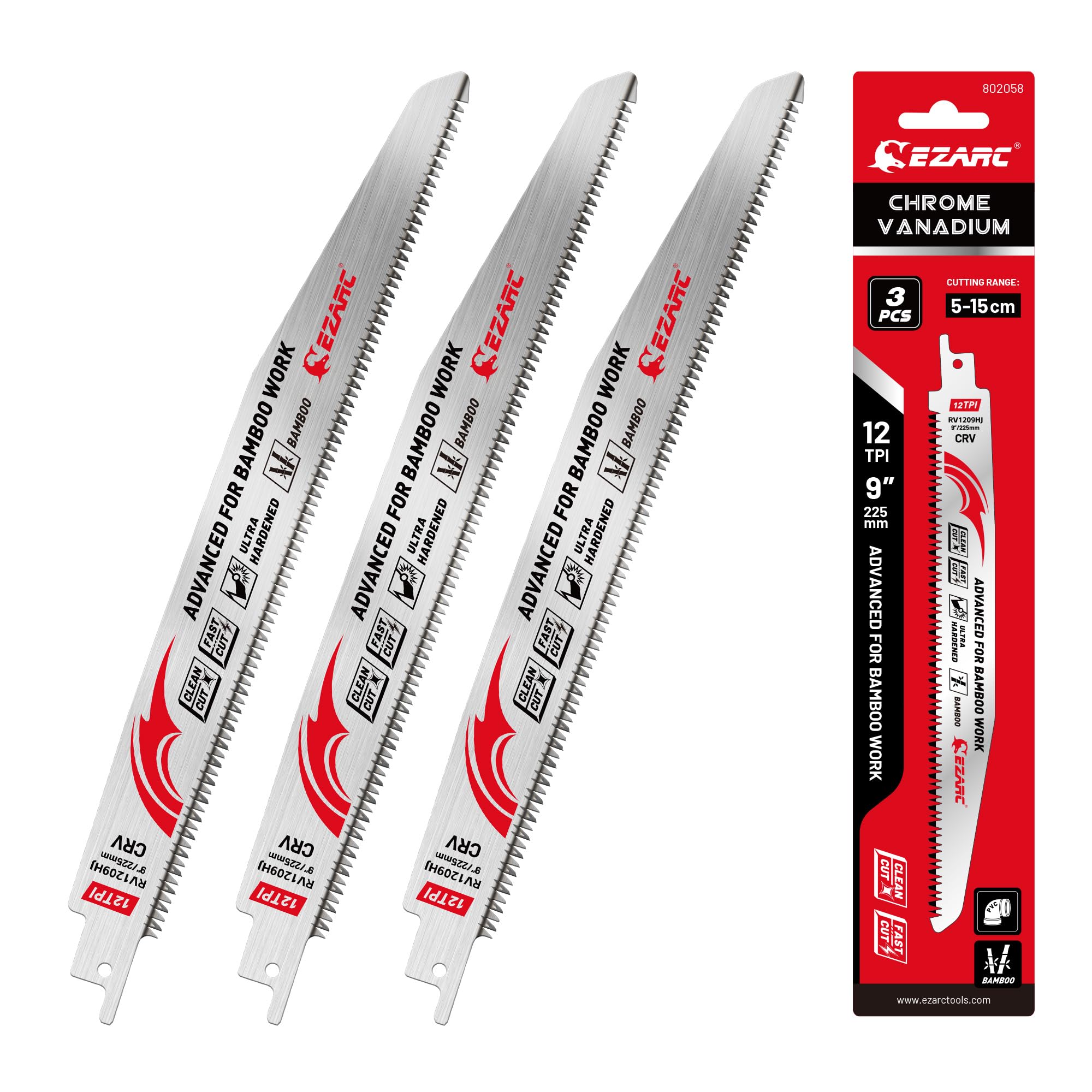 EZARC Reciprocating Saw Blade for Bamboo 9.1in 12TPI Triple Polished