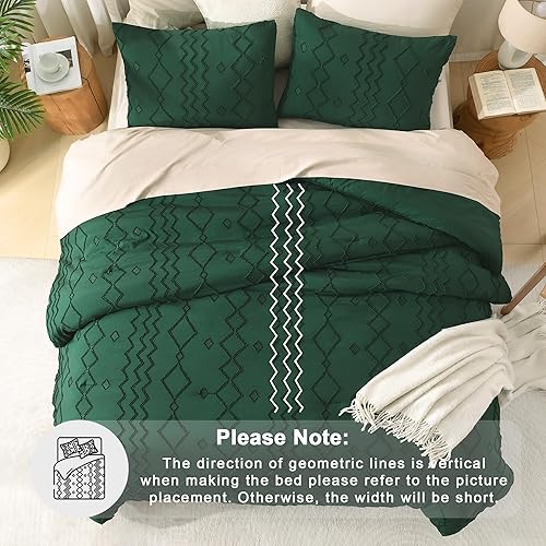 Miniatura 6 de Andency Juego de edredón color esmeralda copetudo, tamaño matrimonial (79 x 90 pulgadas), 3 piezas (1 edredón bohemio, 2 fundas de almohada),
