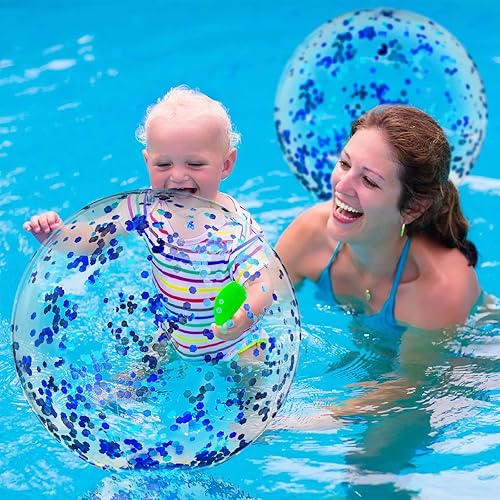 Miniatura 5 de 6 bolas inflables de playa para piscina de 24 pulgadas, bola de gelatina con purpurina rebotante, bola de playa con purpurina, bola de playa