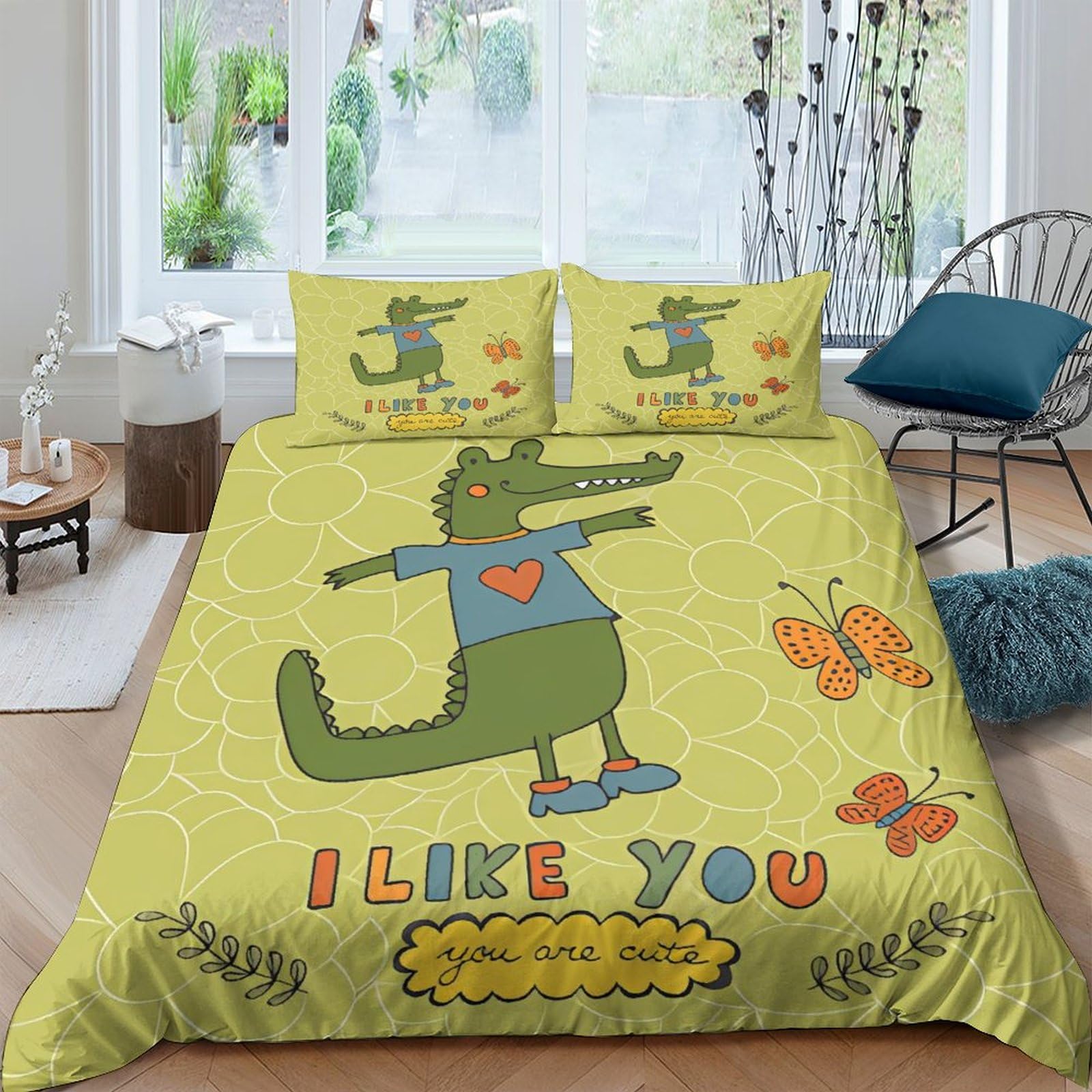 Parure de lit housse de couette crocodile imprimé fleurs 3D 220x240cm avec zip