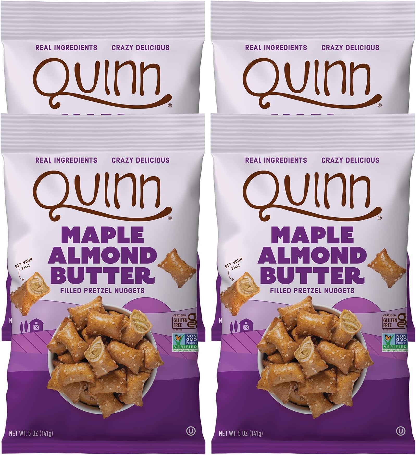 Gluten Free Maple Almond Butter Filled Pretzel Nuggets - Made with Real Ingredients, Whole Grain Sorghum, Sea Salt, Vegan, Dairy Free, Non-GMO - 5 Oz (Pack of 4)