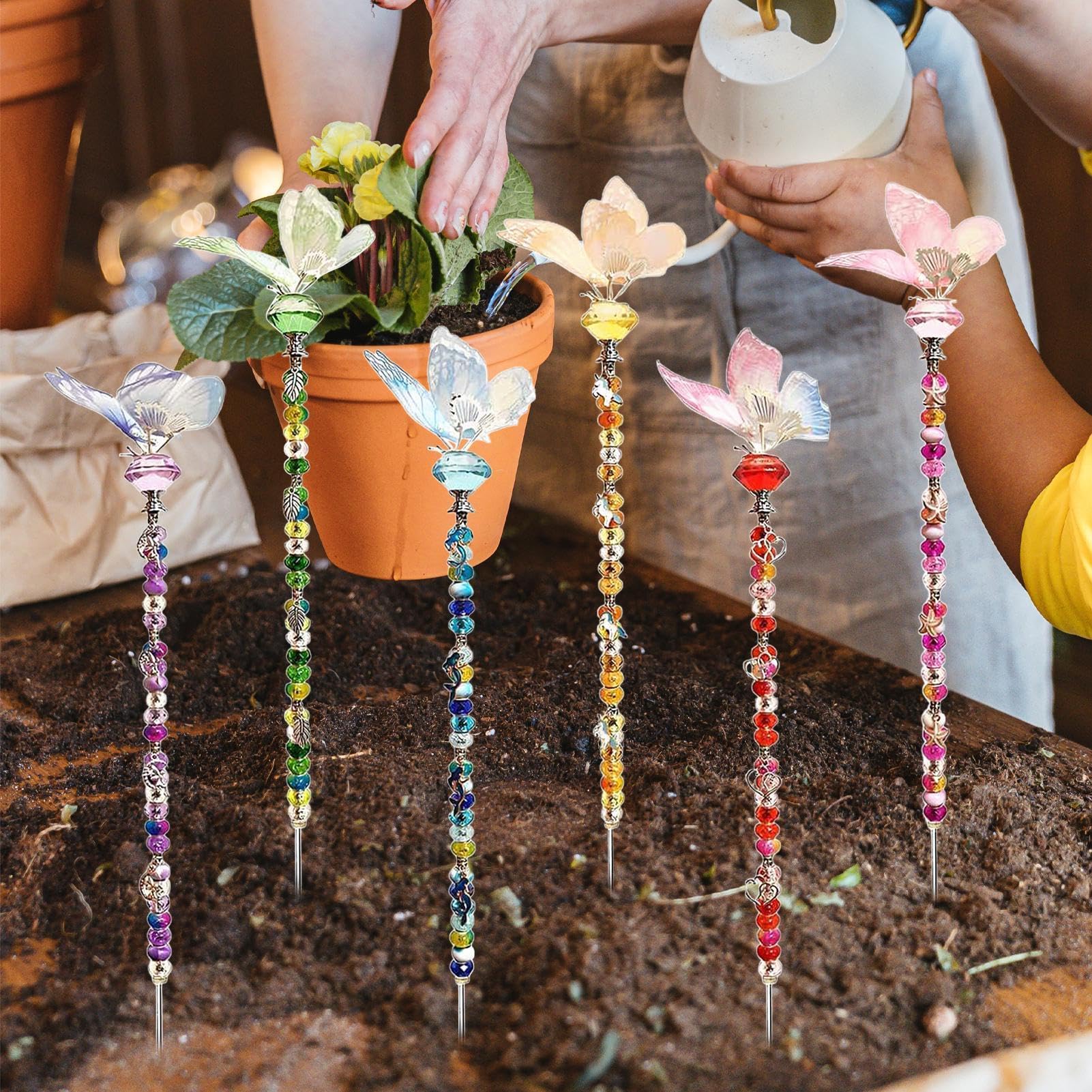 Kit Di Paletti Da Giardino Con Perline Bacchetta Farfalla Colorata | Kit Paletti Da Giardino Bacchetta Fatata Ideale Per Il Prato Cortile Esterno Paesaggio Patio Matrimoni Feste Compleanni