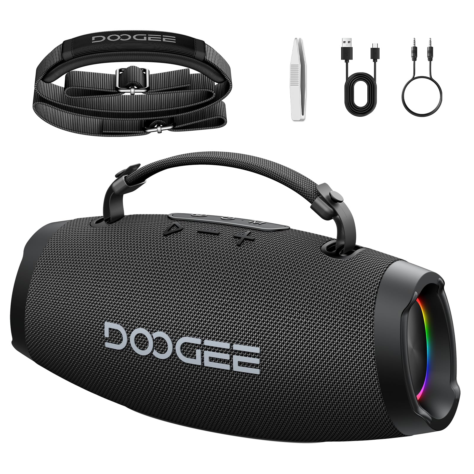 Enceinte Bluetooth Puissante Portable avec Bass Puissantes, 100W Crête, 60W Subwoofer, Deux 20W Tweeters, Autonomie 20H, Lumière RGB, TWS Haut Parleur sans Fil IP55 Étanche pour Fêtes, Piscine - Noir