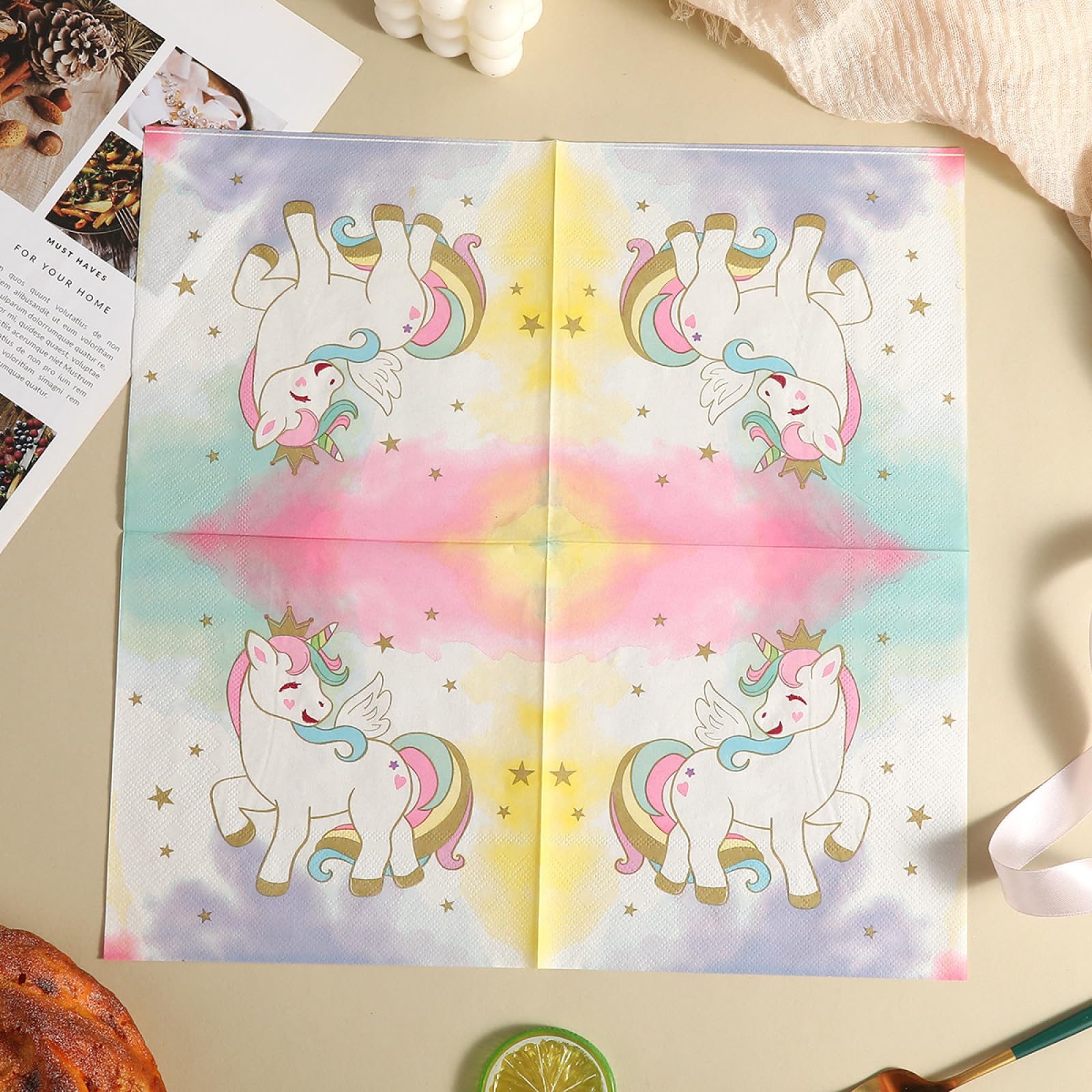 Serviette Papier Anniversaire Étoile Jaune Unicorne Serviette De Table Mariage Serviettes Papier Jetables Cocktail Jetables De Table Mariage Décoration Pour Partys Célébrations 20 Paquet(33x33cm)