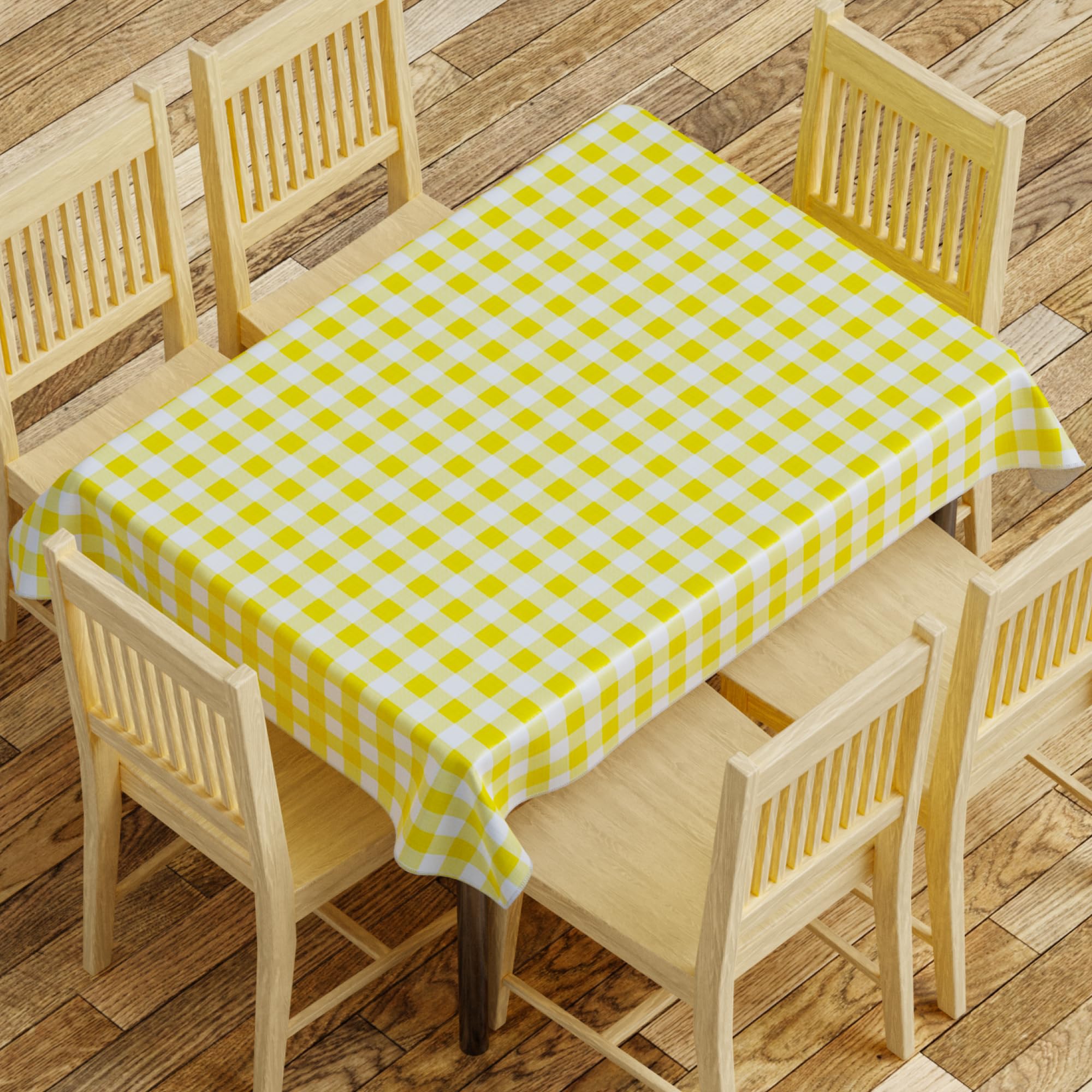 Sorfey Tablecover - Vinyl with Flannel Back, 60"x104" Rectangle, Water Proof, Easy to Clean, Checked Yellow Design