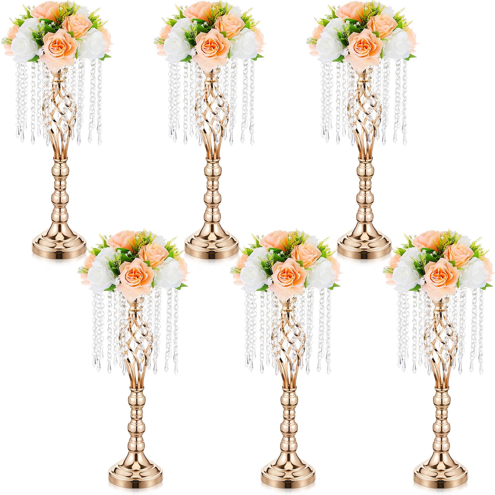 Amylove 6 Pcs Wedding Centerpieces Tall Vases - 21.7 Inch Gold Crystal Geometric Flower Stand, Elegant Table Decor for Wedding Reception, Party, Banquet, Hotel Decorations