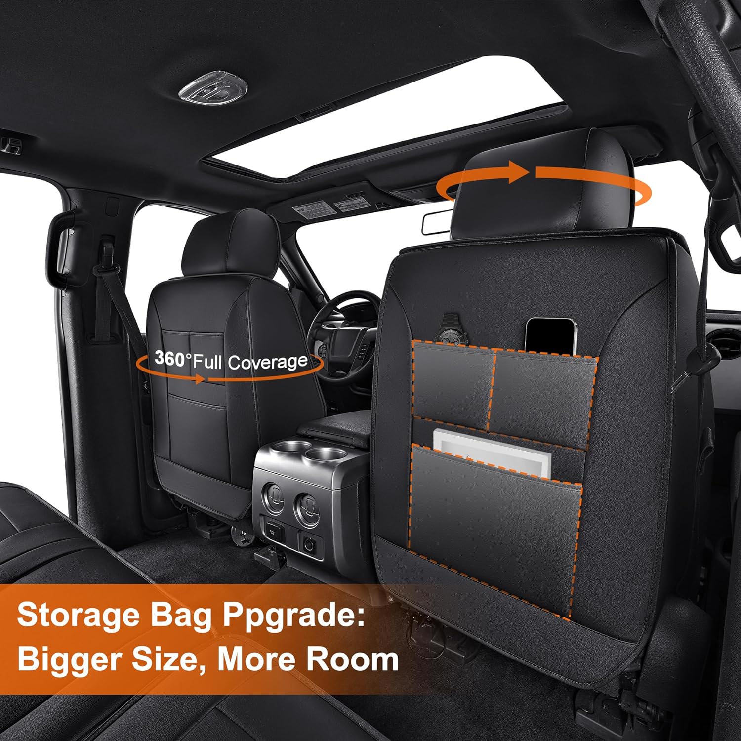 for Ford F150 Seat Covers 2009-2026 & for F250/F350/F450 Seat Covers 2017-2026 Pick-up Truck Full Set Car Seat Covers (Black, 5 Seats)