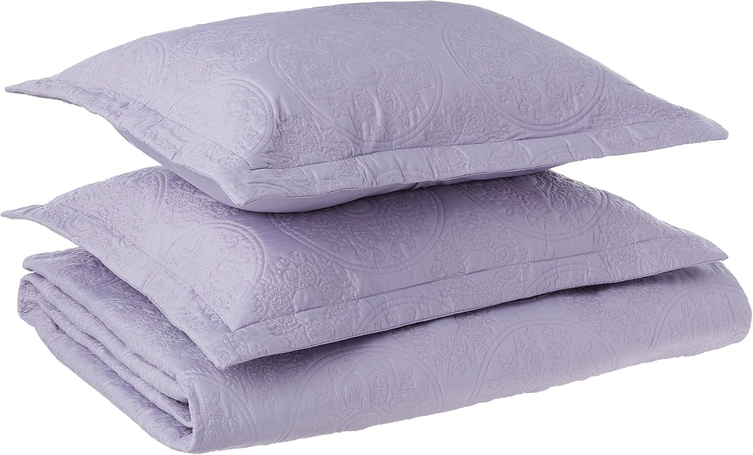 Modern Threads Solid Embroidered 3-Piece Quilt Set Lavender, Full/Queen