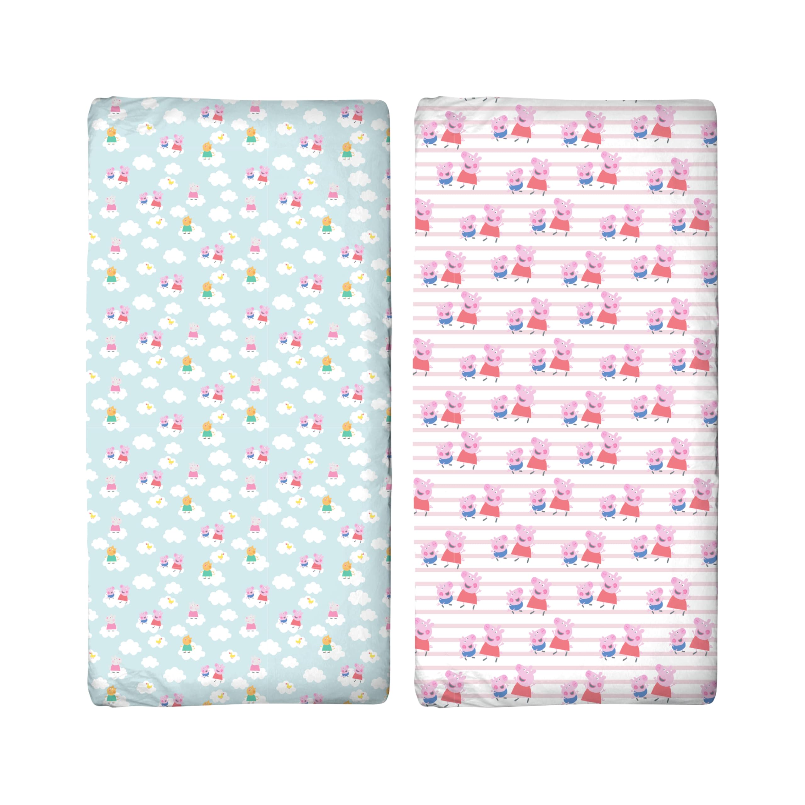 Official Peppa Pig Cot Bed Sheets 140 x 70 cm Fitted Super Soft and Breathable Cot Bed Sheets Cozy Baby Cot Sheets 2 Pack Blue and Pink Peppa and George Design