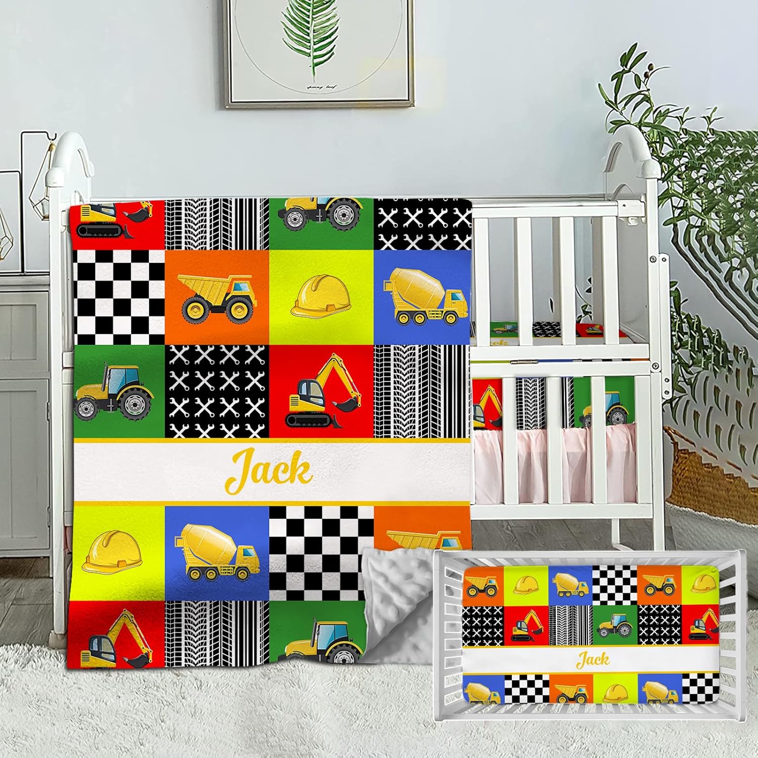 Personalized Baby Bedding Set for Boys & Girls, Custom with Name, Racing Car Nursery Bedding, 2 Piece Set - Crib Comforter & Fitted Sheets