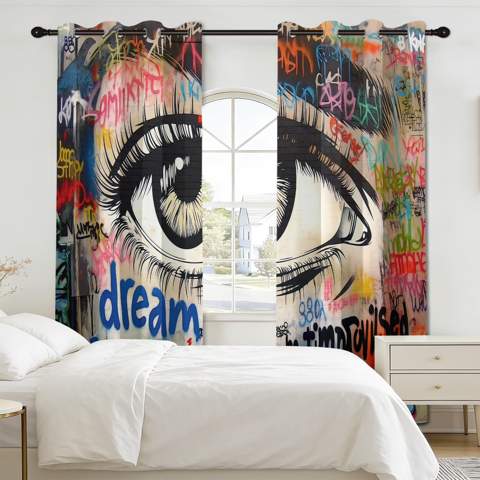 Modne zasłony zaciemniające z motywem oczu, 140 l x 200 cm, dekoracja okienna do salonu, sypialni, izolacja termiczna, 2 panele