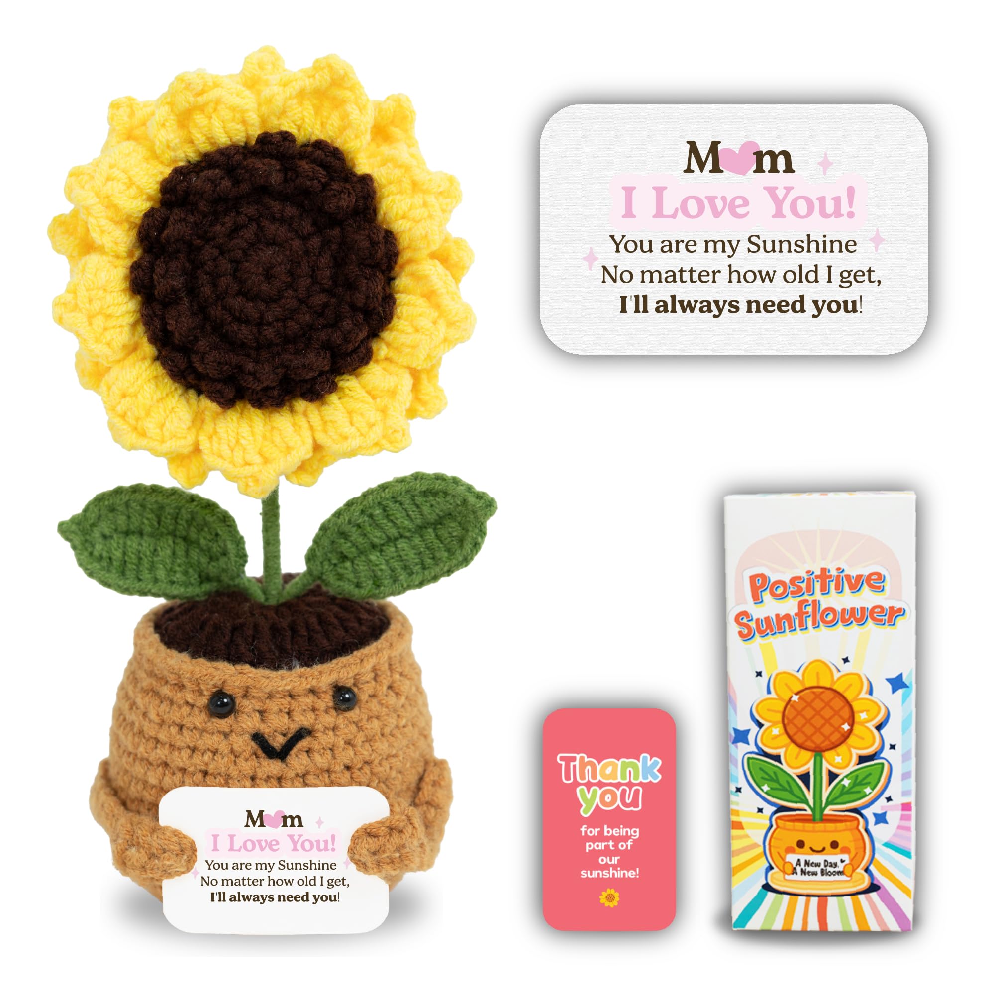 Emotional Support Sunflower Crochet for Mom - Handmade Sunflower Romantic Valentine's Gift for Moms - Positive Affirmation Cute Mom Gifts I Love You Gift for Moms