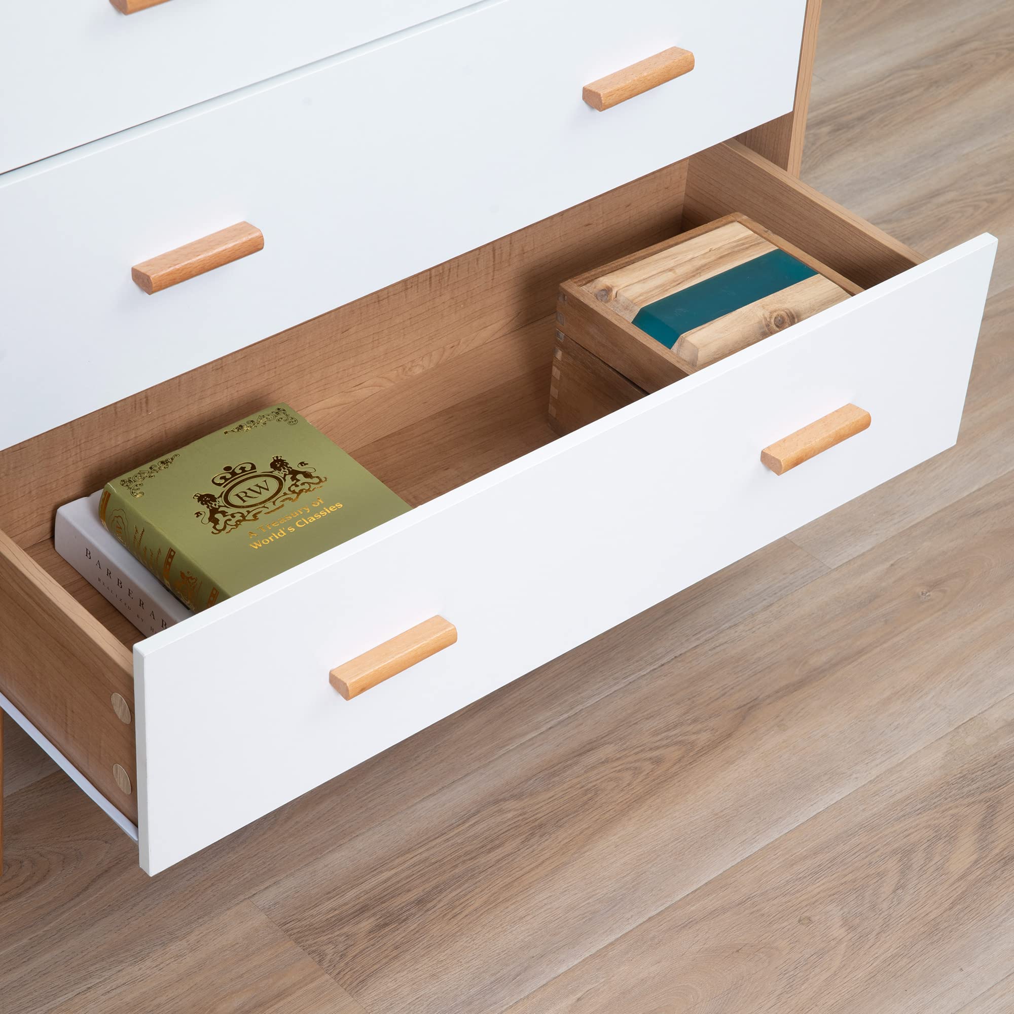 HOMCOM Cómoda de Madera 3 Cajones Dormitorio 80x39x80 cm Blanco Natural