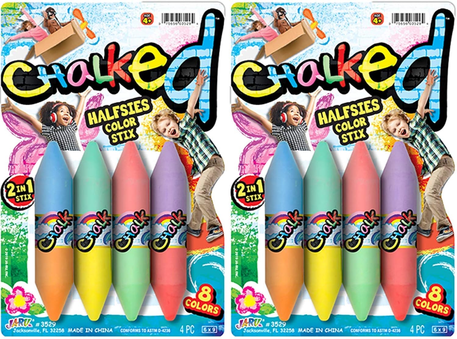 JA-RU Jumbo Double Sided Sidewalk Chalk (2 Pack) Non-Toxic & Washable Colored Chalk for Kids Ultimate Art Set. Outdoor Street Drawing. Party Easter Basket Stuffers. 3529-2p