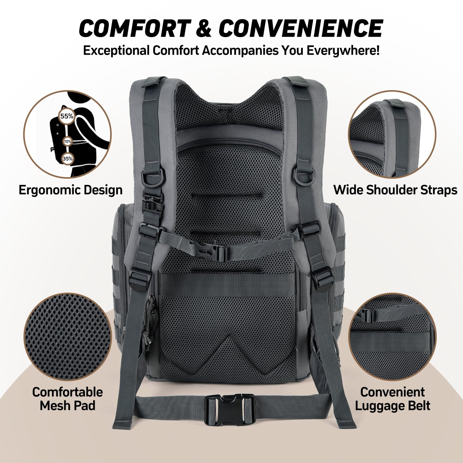 SHARKMOUTH Diaper Bag with Changing Pad - Large Military Baby Diaper Backpack for Hiking Travel Camping - Army Style for Men Active Dad Gray