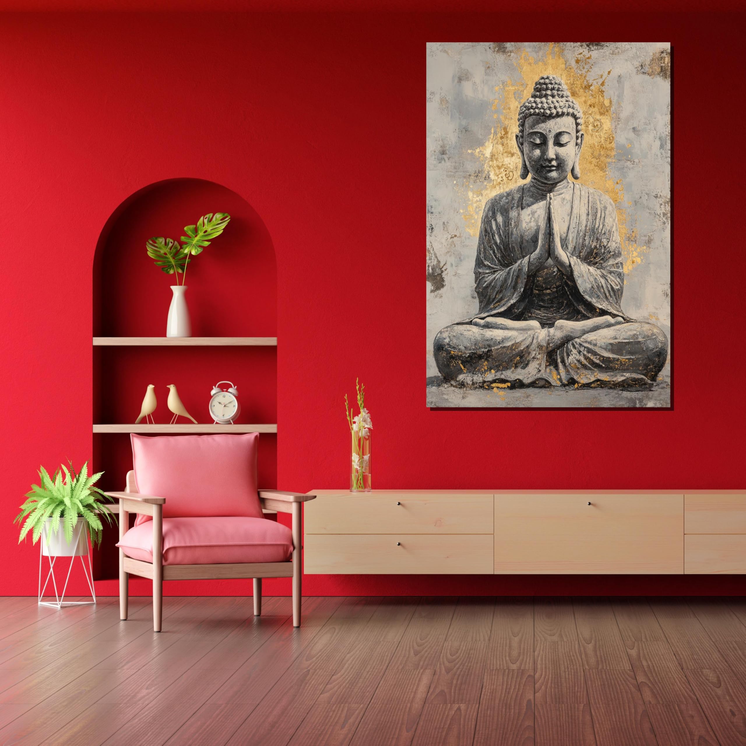 TONGYINLI Złoty Budda obraz na płótnie klasyczna medytacja zen sztuka ścienna plakaty i druki oświetlenie projekt na płótnie dekoracja domu (20x30 cm/rama wewnętrzna)