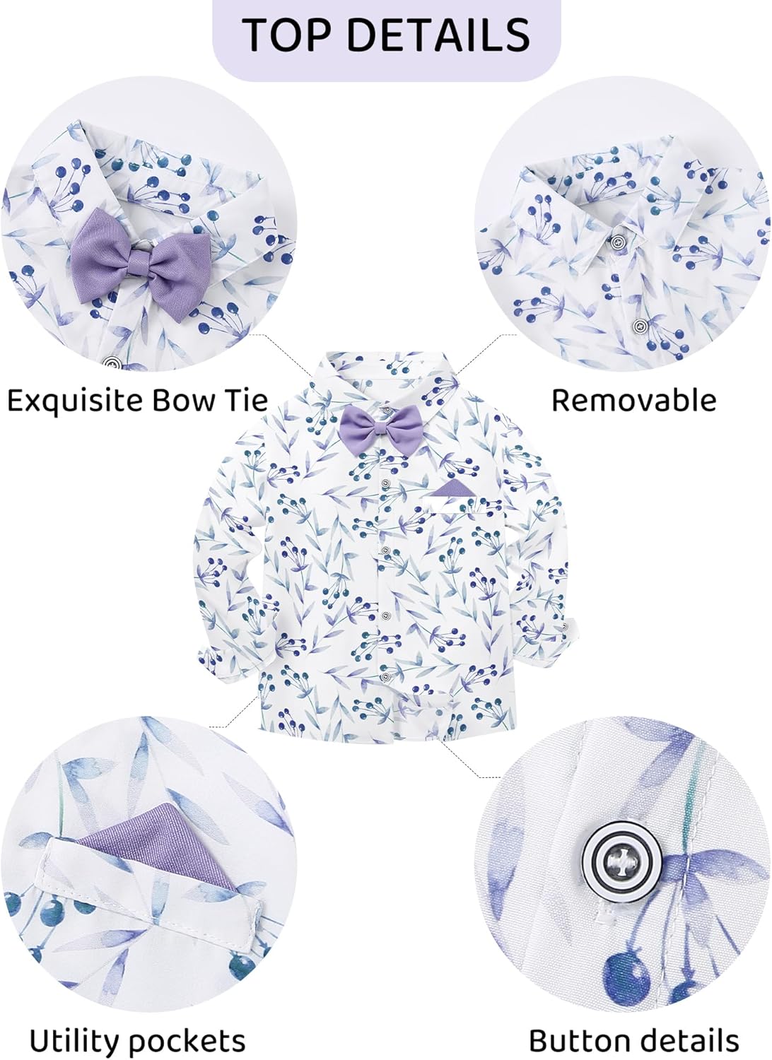 DISAUR Boys Suits 3 Pieces Formal Dress Shirt with Bowtie+Suspender Pants Boy Gentleman Outfits Set 4-8 Years - Image 4