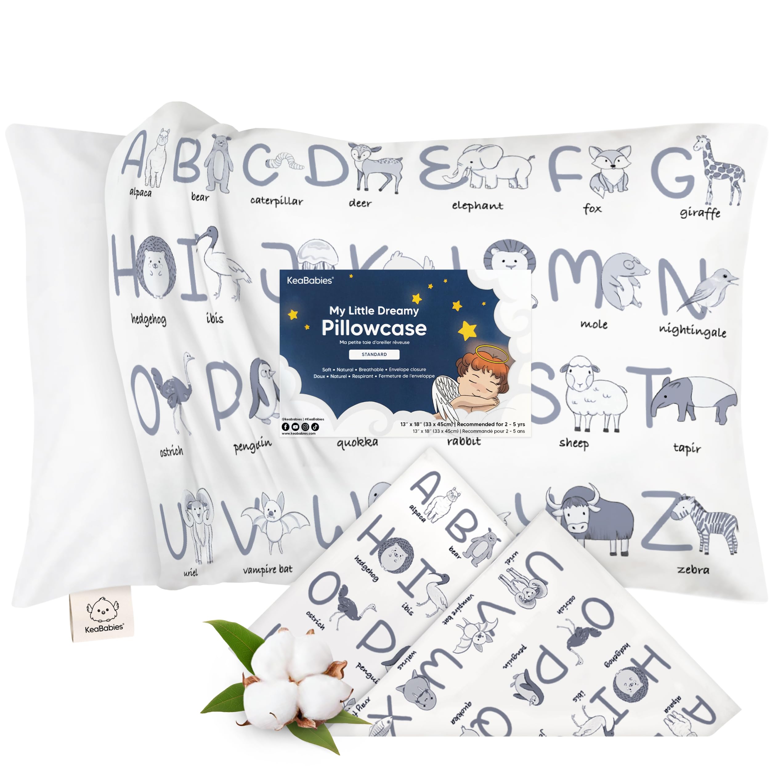 Toddler Pillowcase For 13X18 Pillow - Organic Toddler Pillow Case for Girl, Boy, Kids - 100% Natural Cotton Pillowcase For Miniature Sleepy Pillows - Toddler First Pillow - Machine Washable(Alphamals)-image-23