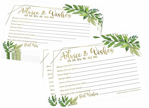 Miniatura 2 de 50 tarjetas de consejos de boda Gold Greenery Well Wishes, 24 tarjetas de boda de agradecimiento, libro de invitados de boda alternativo, juegos de