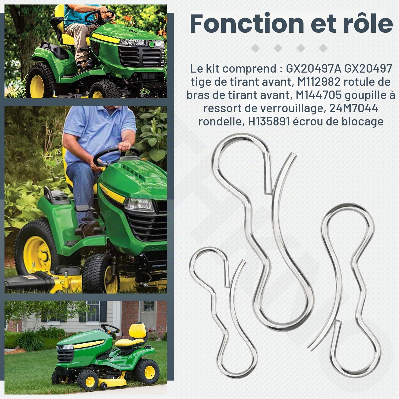 Kit de bras de tirage avant GX20497 compatible avec John Deere GX20497A M112982 H135891 24M7044, pour bras de liaison de pont de tondeuse 102 115 125 155C D155 LA L100 L120 L130 LA. 120 D. Série 140 X