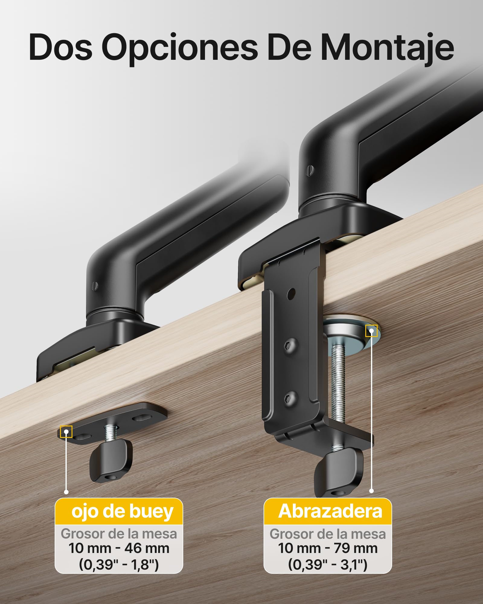 monTEK Soporte 2en1 Monitor 17-32" Portátil 12-18", VESA 75/100 | Brazo ajustable ergonómico con abrazadera y pasacables, montaje sencillo, ahorra espacio ideal para oficina y hogar