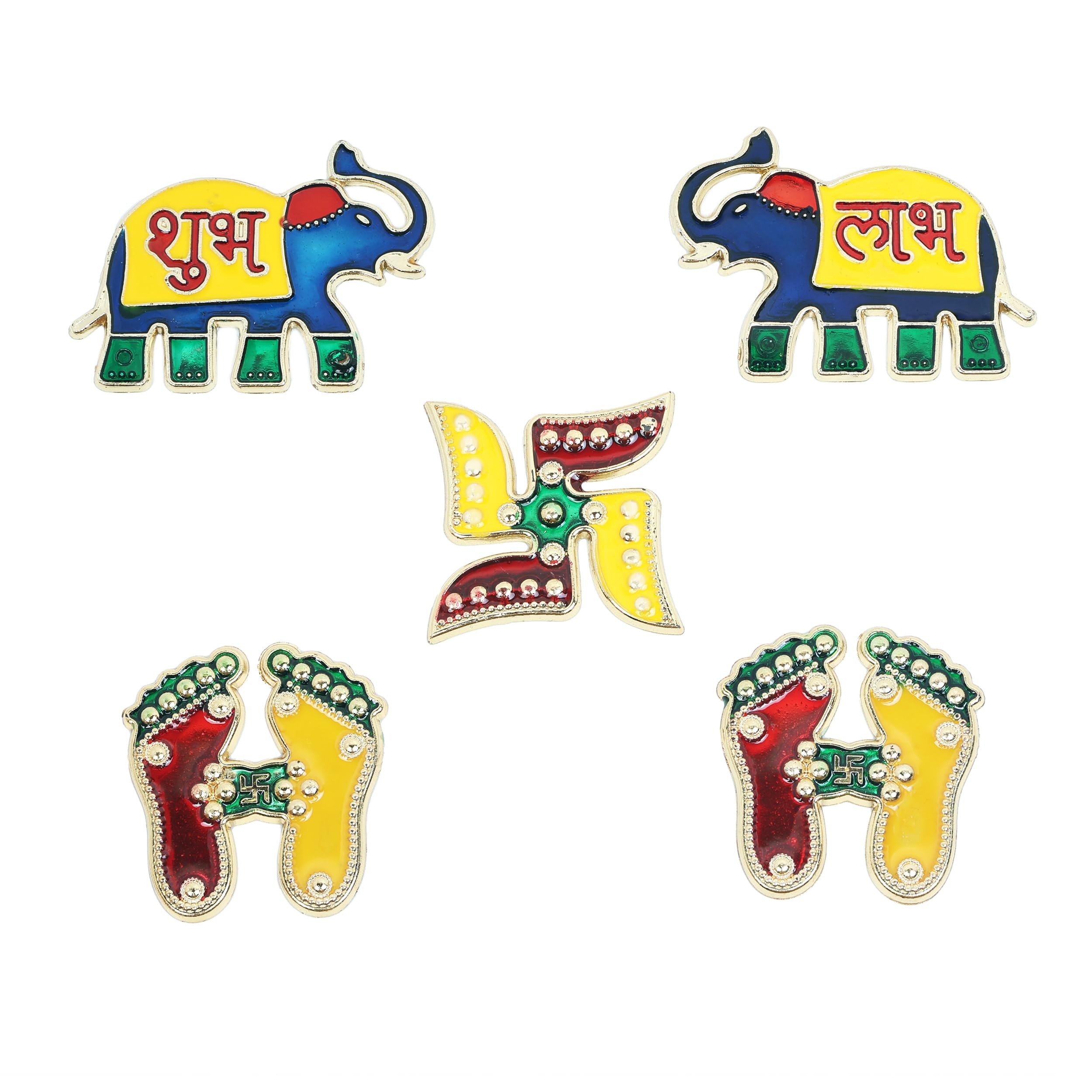 Elephant Diwali Shubh Labh with Laxmi Charan Paduka Feet Pagala Diwali Door Rangoli Floor Decorations Table Decoration Studded Stones Sequins Traditional Festive Home Door Floor Décor