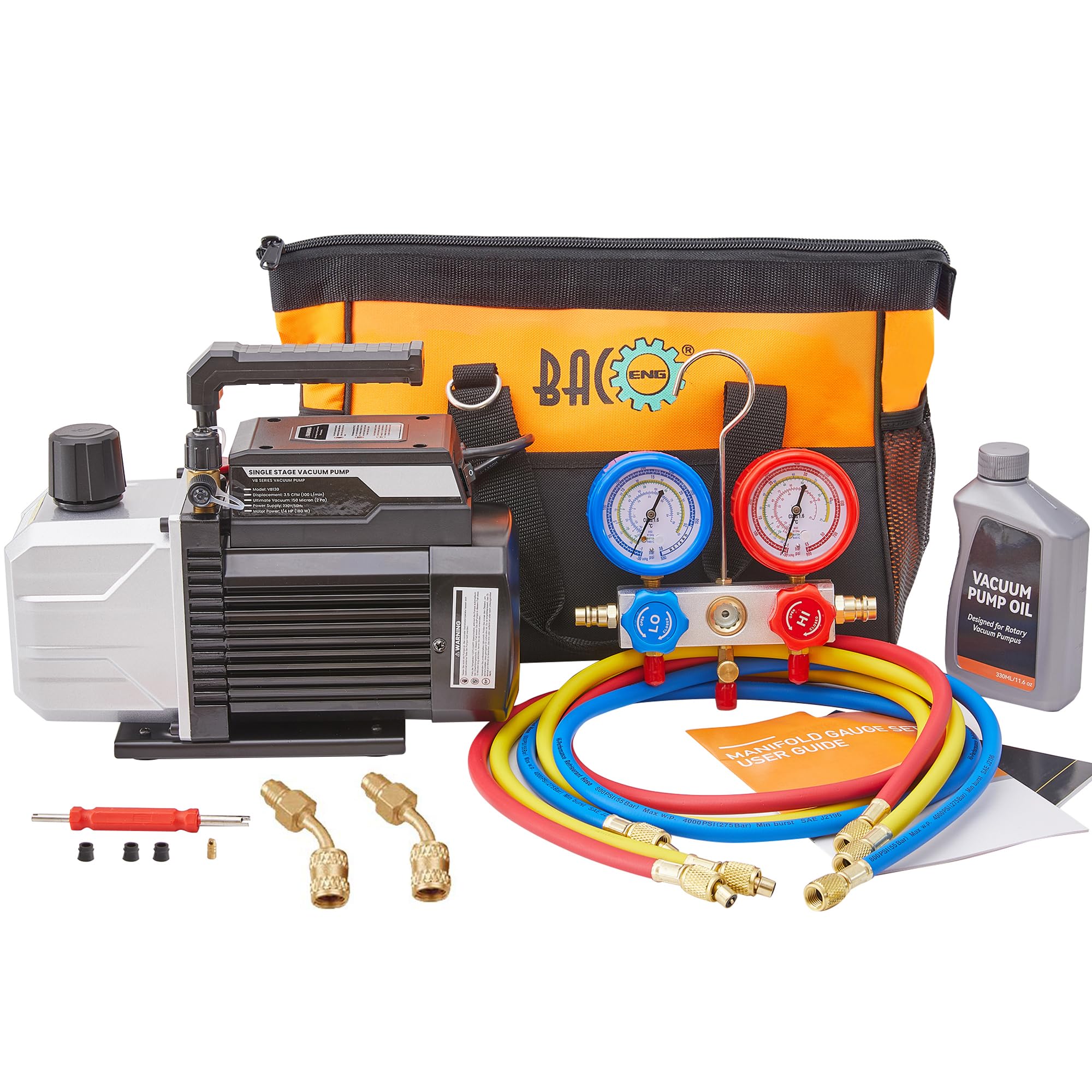 BACOENG Vakuumpumpe Klimaanlage Set für HVAC/AC Kältemittelaufladung, Klimaanlage Befüllen Manifold Gauge Set Ideal für R410A R22 R407C Auto & Motorrad