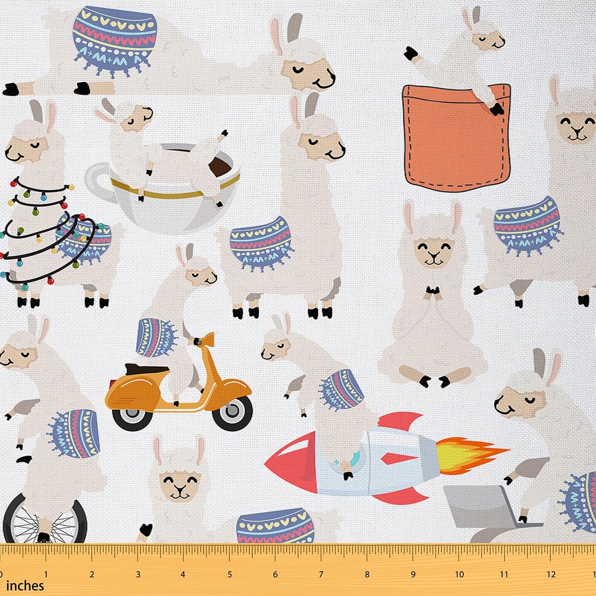 Cute Llama Fabric by The Yard Kids Cartoon Llama Alpaca Upholstery Fabric for Chairs Animal Warm Waterproof Outdoor Fabric for Chairs Boys Girls Reupholstery Fabric 1 Yard (L92*W150cm)
