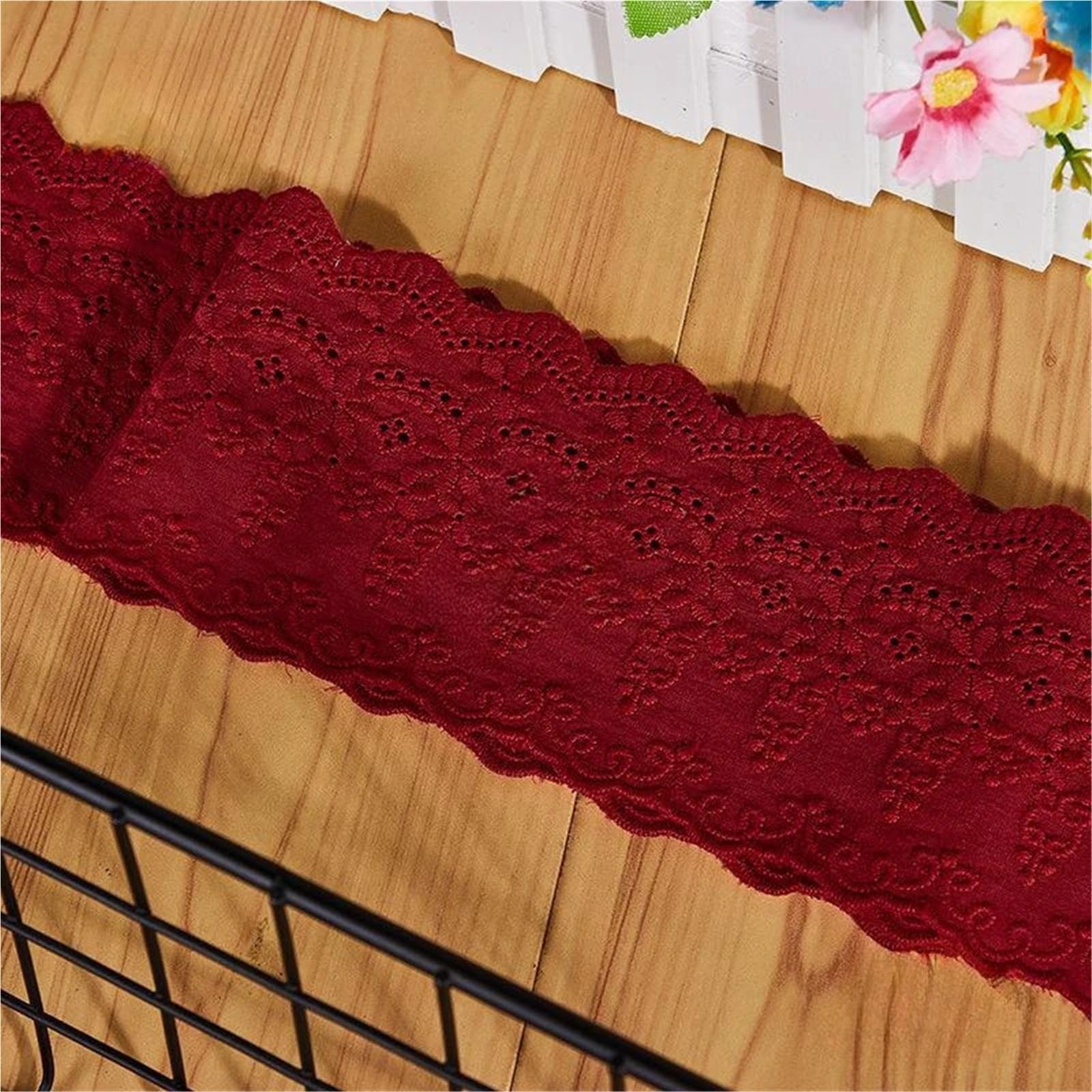 Cinta De Encaje De Algodón Con Ojales Adorno de encaje bordado algodón puro, 5 yardas, 8CM ancho, ropa mujer, vestido, accesorios tela for costura Diy(Beige,14.5-15Yards)