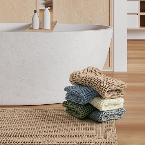 Miniatura 7 de AMOAMI Tapete de baño absorbente con diseño de gofres, antideslizantes, lavables a máquina, con borlas, ultra suave, bohemio, para piso, 18 x 30