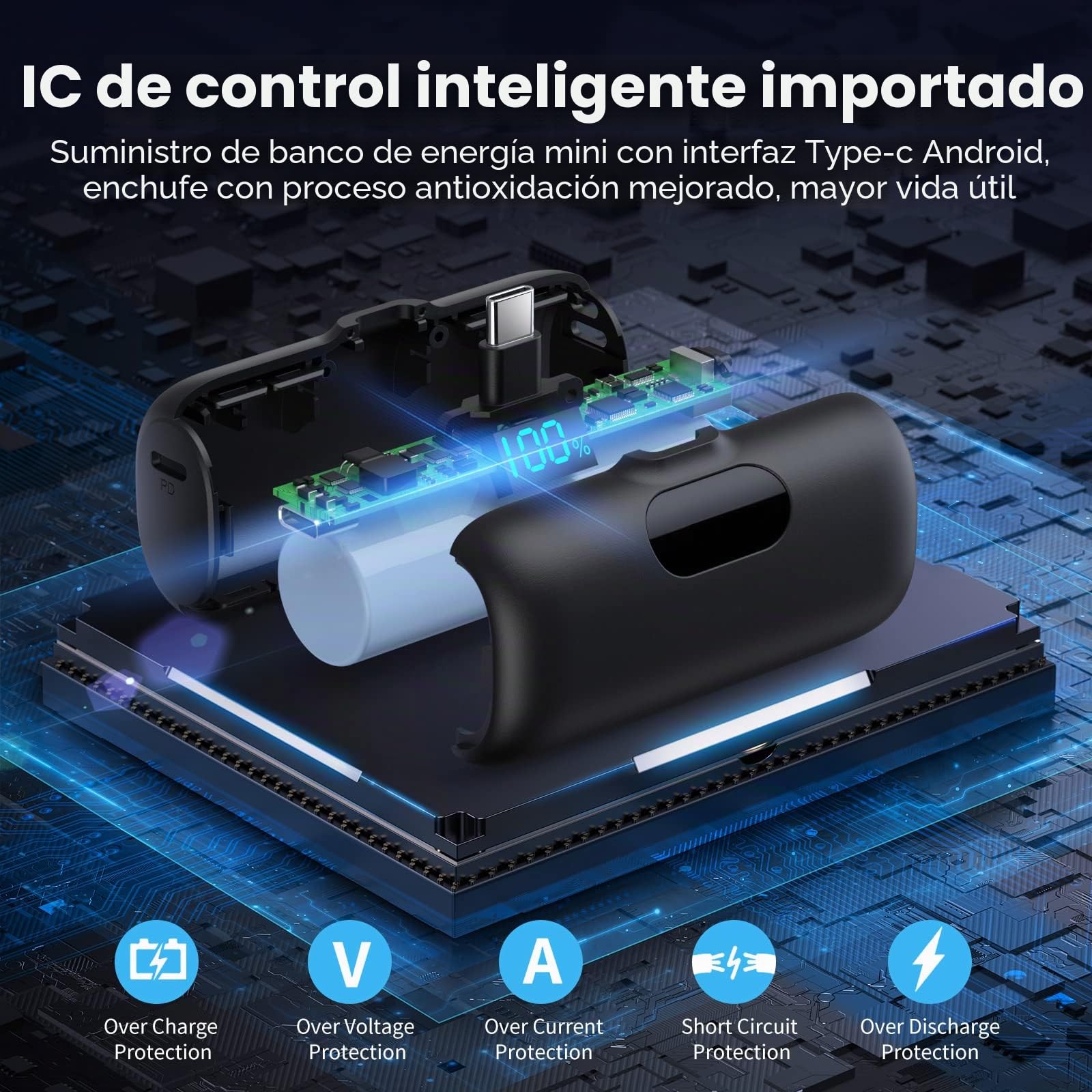 Feob Mini Power Bank, 5000mAh USB C Cargador Portátil 15W PD Carga Rapida Batería Externa Compacto Powerbank con Pantalla LCD Compatible con iPhone 17/6/15, Samsung, Xiaomi, USB C Teléfonos etc