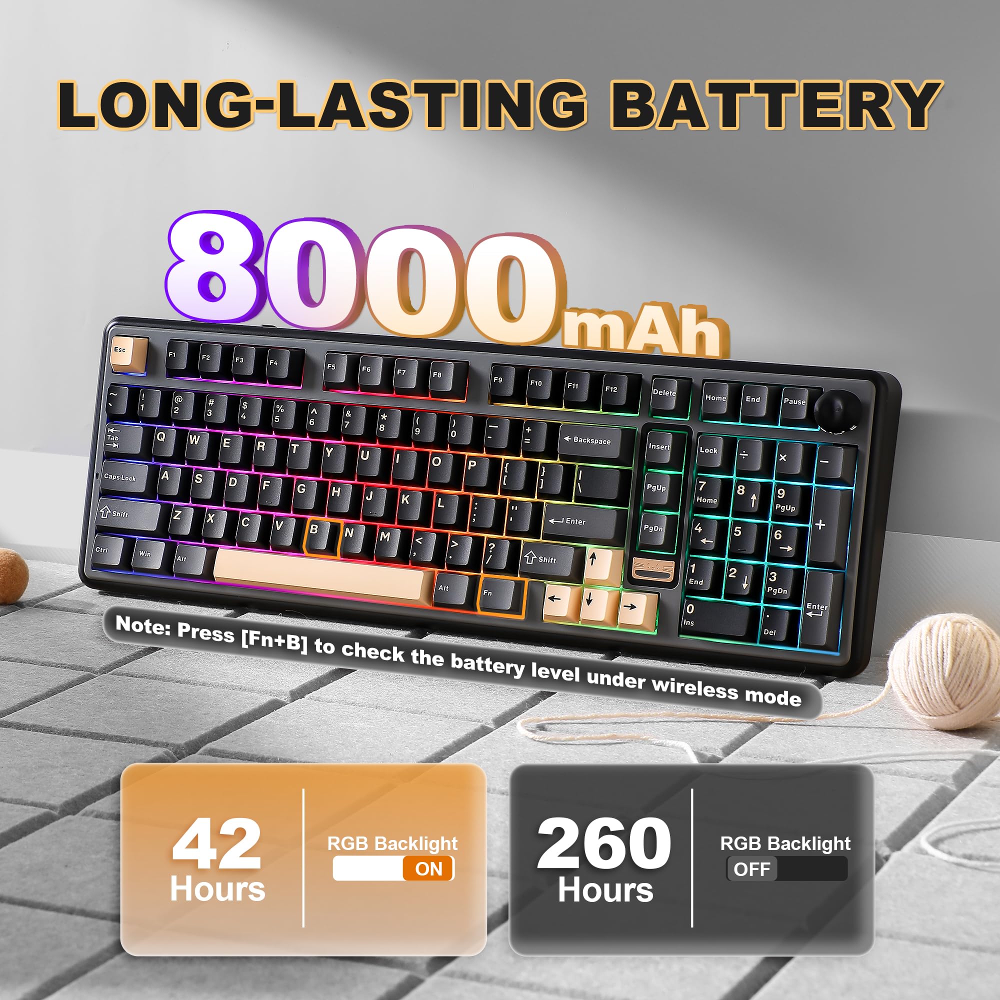 YUNZII B98 Pro Clavier Mécanique Gaming sans Fil (Noir, Candy) | 96% avec Pavé Numérique et Molette Chat, Bluetooth 5.0/2.4G/USB-C, Gasket, Hot-Swap, RGB, QWERTY, pour Win/Mac
