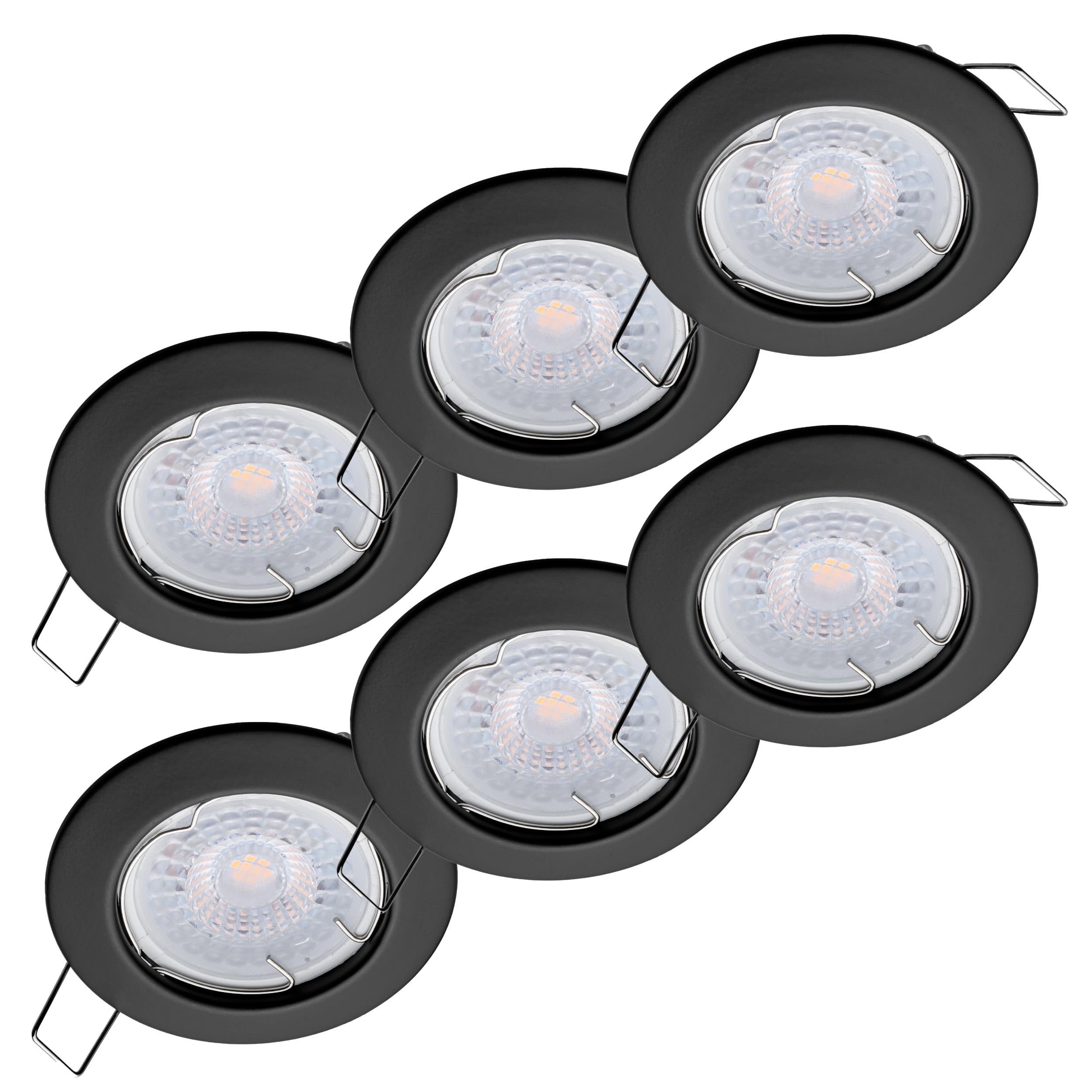 Oktaplex Set de 6 Foco Empotrable LED Regulable - 230V Luz de Techo 5W 3000K 380lm Blanco Cálido 110° - Ojos de Buey Techo Negro 60mm Marco Redondo