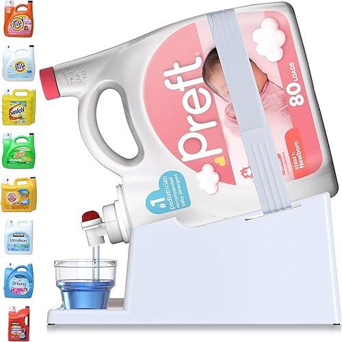 Skywin Práctico organizador de detergente para ropa y bandeja de goteo, almacenamiento de vasos de jabón, pedestal dispensador, organización de la