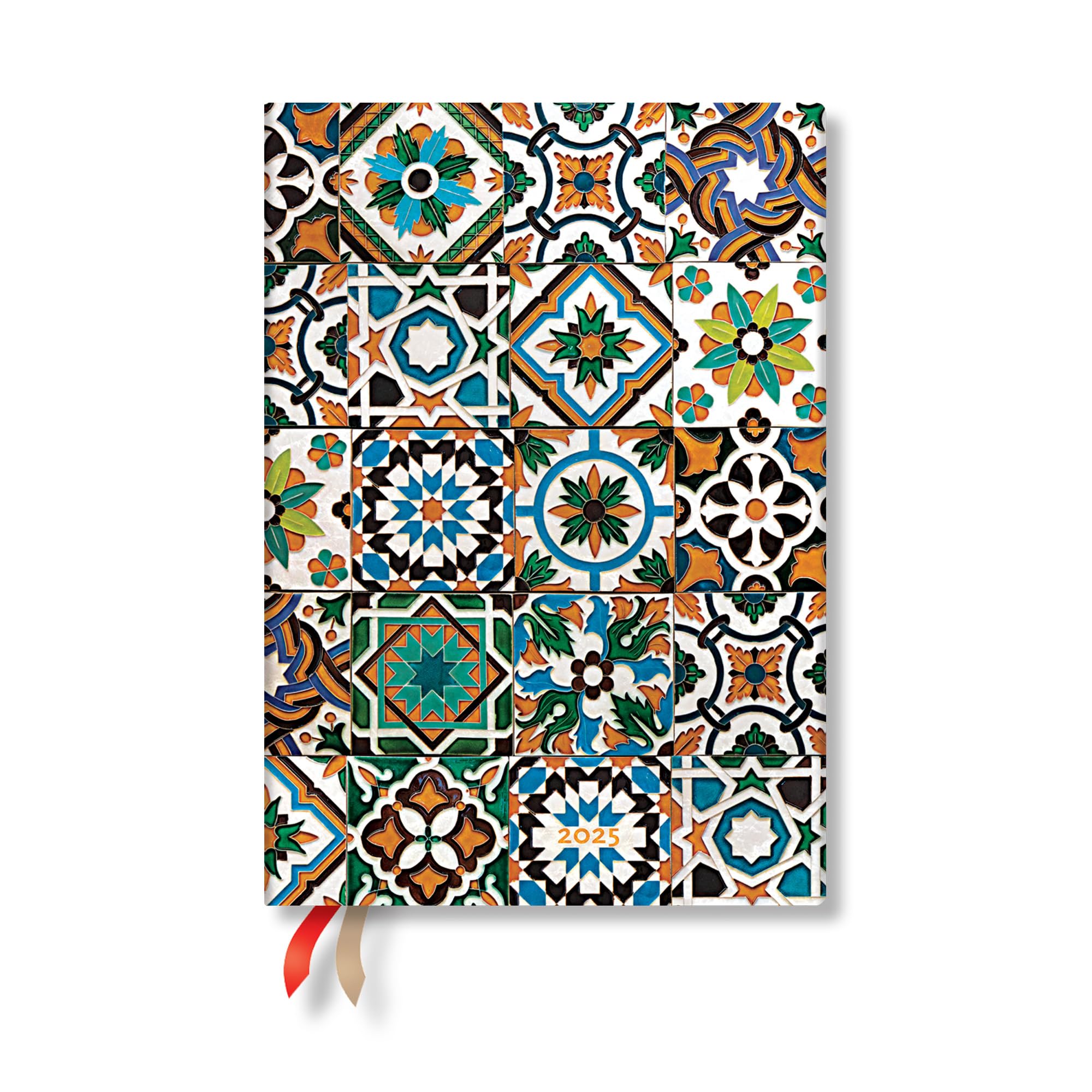 2025 Daily Planner, Porto, Portuguese Tiles, 12-Month, Midi, Elastic Band, 416 Pg, 80 GSM