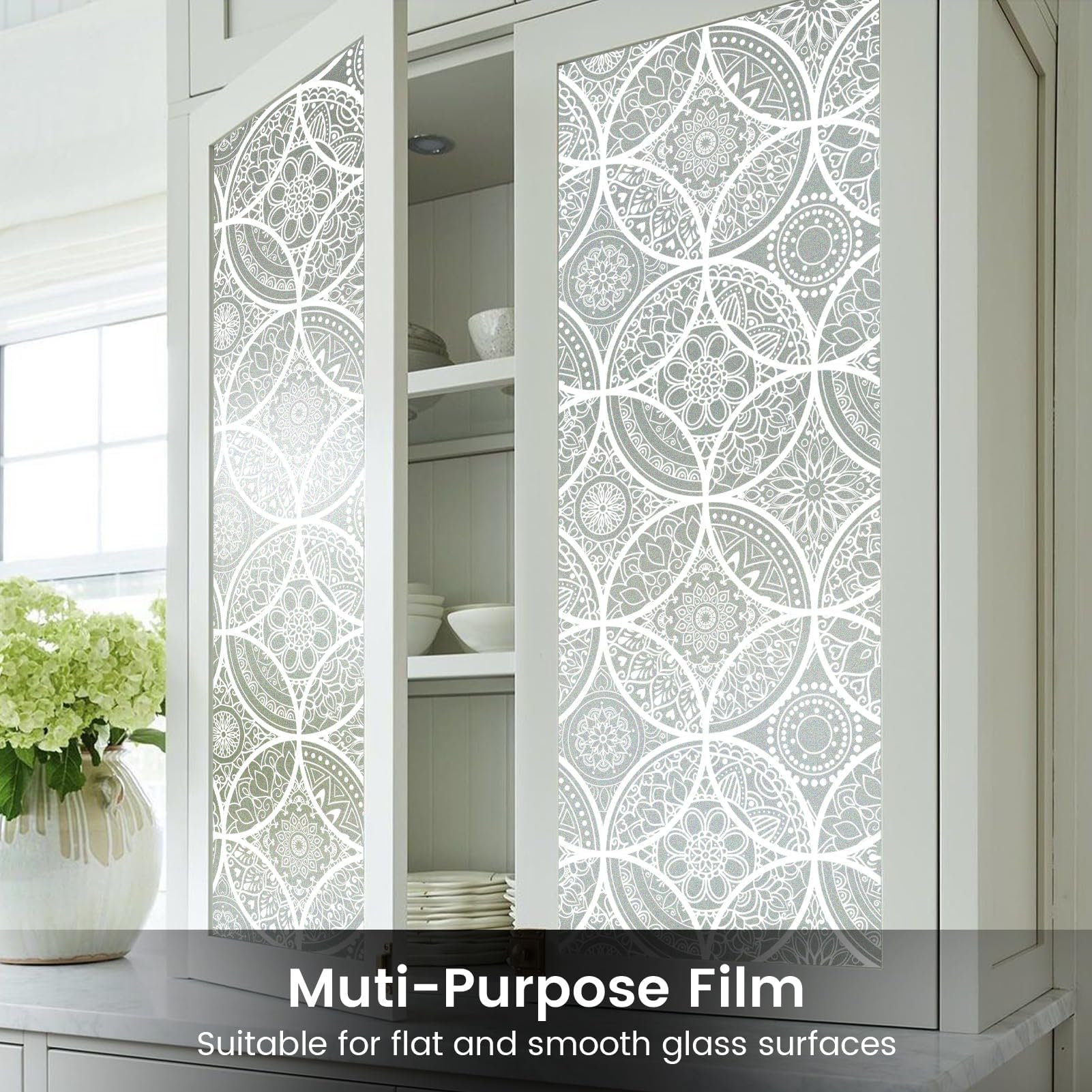dktie Película de vinilo no adhesiva para ventana, película de privacidad para baño, ducha, puerta, control de calor, anti UV, 90 x 200 cm, color blanco