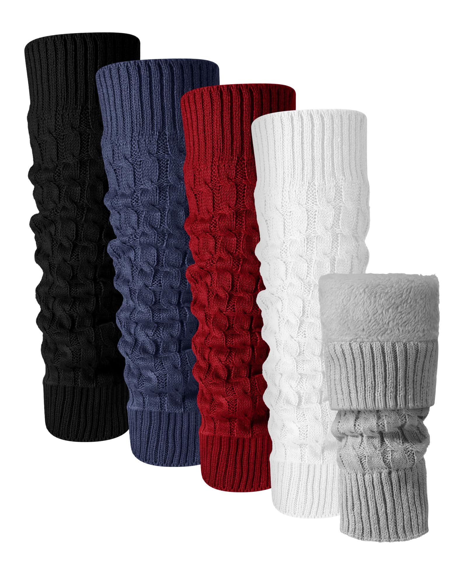 Chuarry 5 Pairs Women Fleece Lined Leg Warmers Warm Long Boot Socks Knit Thick Calf Warmers for Winter