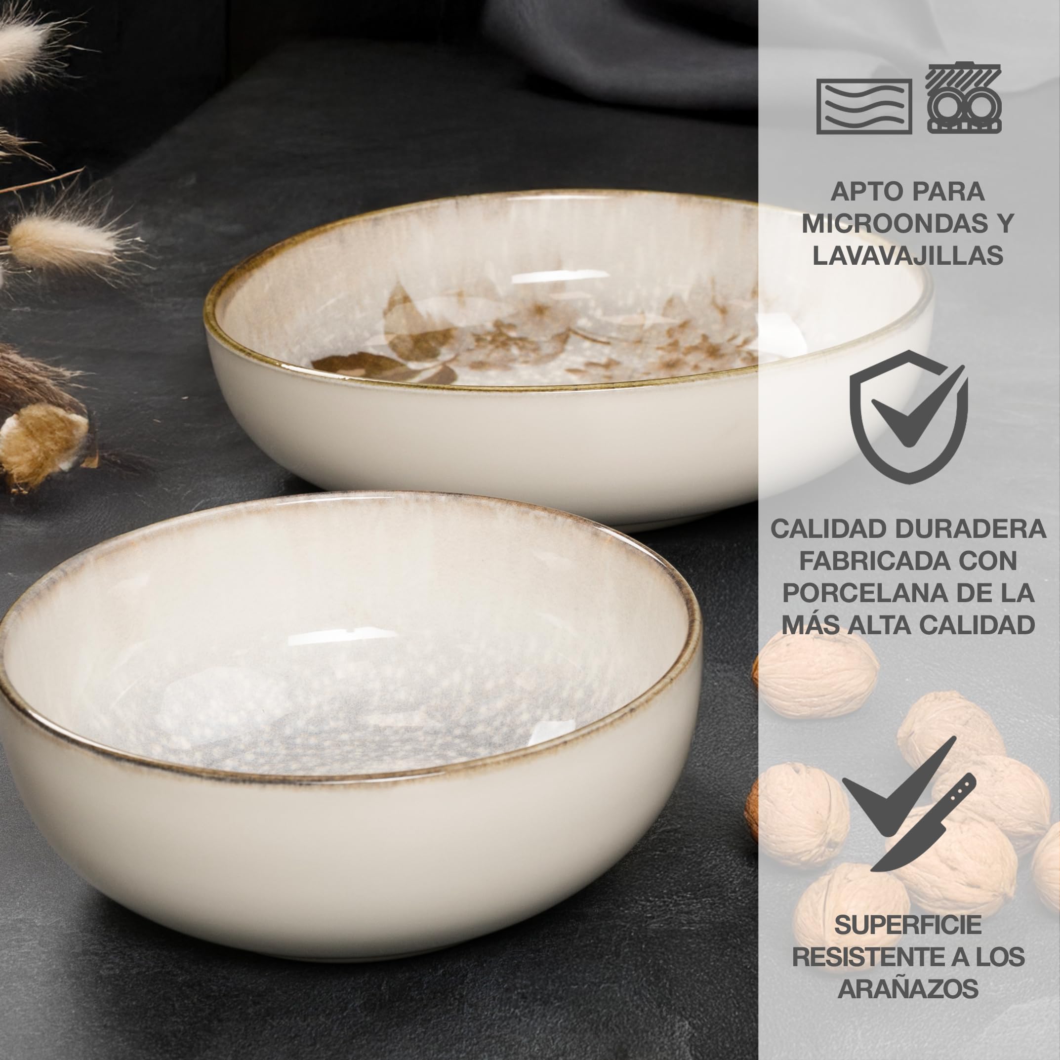 Moritz & Moritz Blossom - Cuencos grandes para servir (2 cuencos de porcelana con 20 cm y 29 cm en diseño floral), para servir alimentos o como ensaladera de cerámica, aptos para microondas y