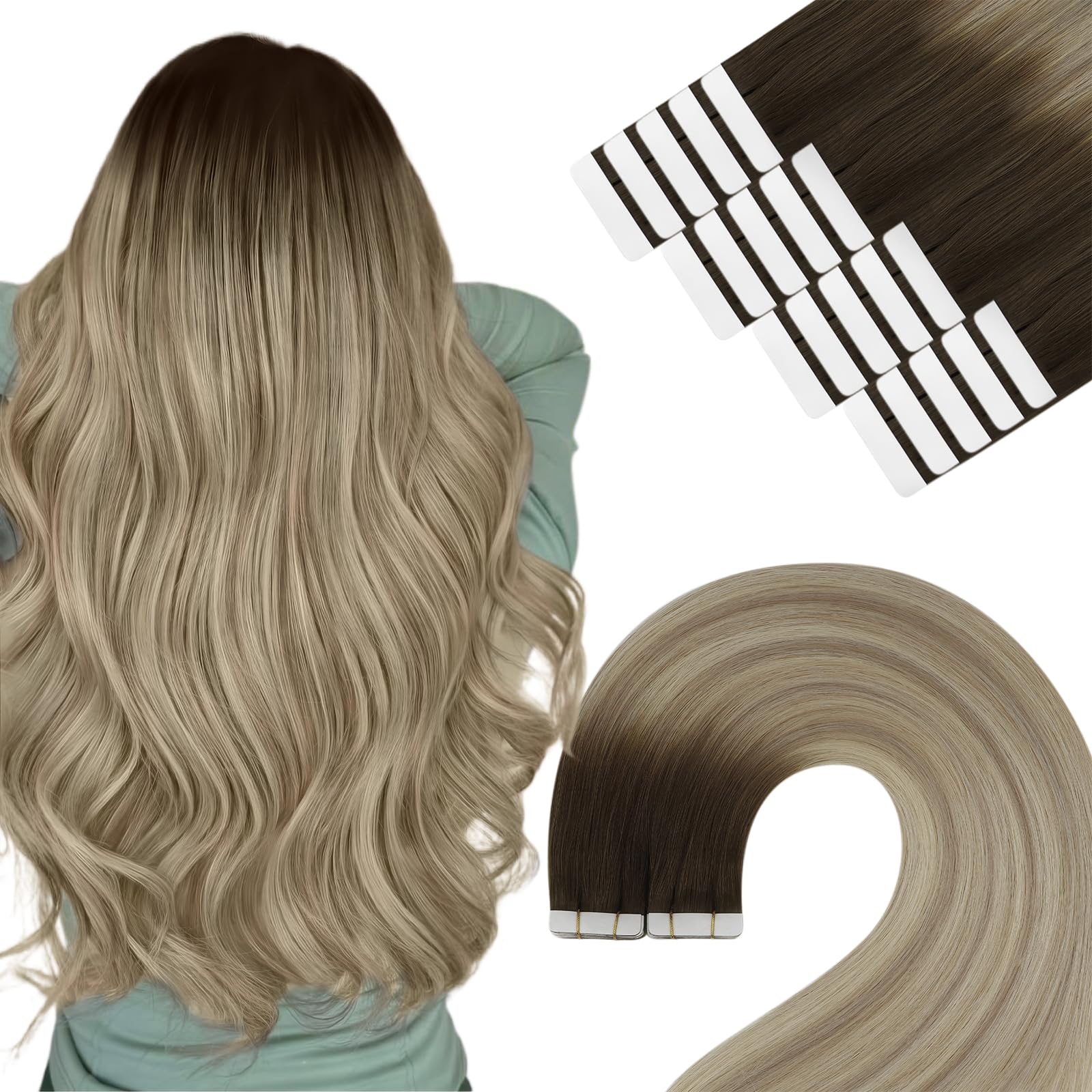 YoungSee 20pcs Blonde Tape in Hair Extensions Human Hair 12Inch 30g Platinum Blonde Tape Hair Extensions Tapes Real Human Hair Short Straight Hair for Women — view 75