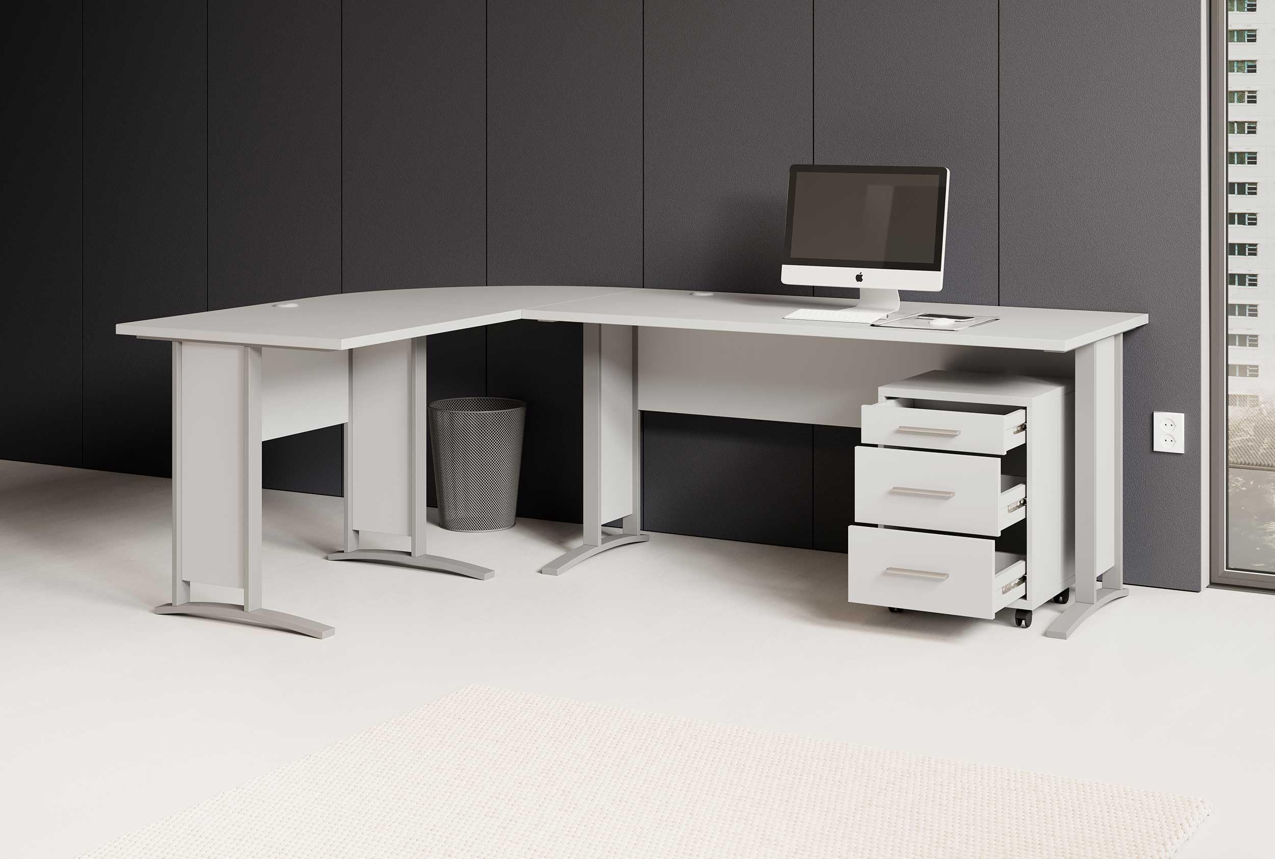 Stella Trading OFFICE LINEEscritorio esquinero en blanco, contemporáneo escritorio para ordenador con amplia superficie de trabajo y cajonera móvil, 220/170 x 72 x 70 cm (ancho/alto/profundo)