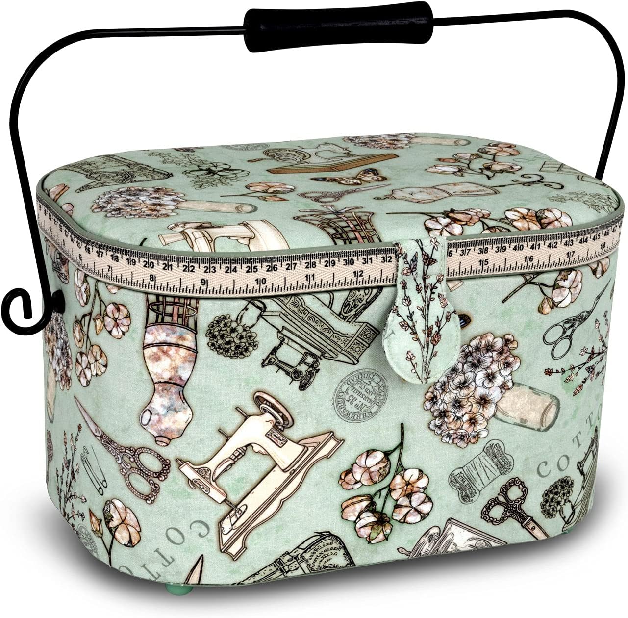 Dritz BASKET OVAL, Green Sewing Print