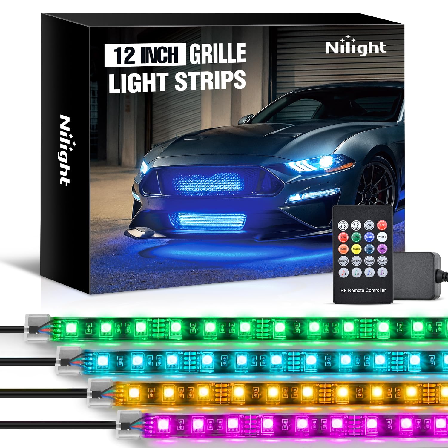 Nilight 4PCS 12" RGB LED Grille Light Strips with Wireless Remote Control