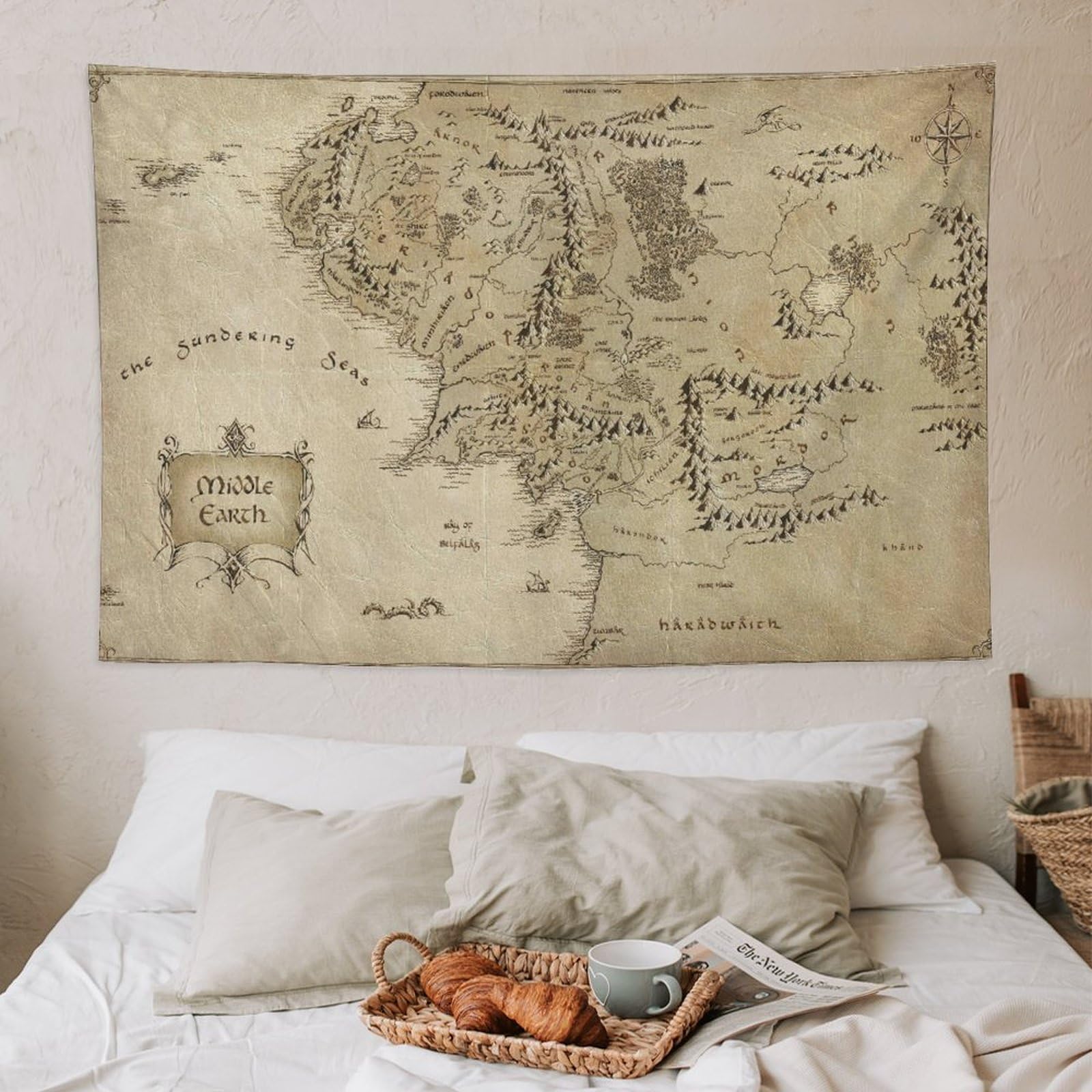 Póster de mapa de la Tierra Media de El Señor de los Anillos, tapiz de pared para decoración de dormitorio, sala de estar, hogar, 40 x 60 pulgadas