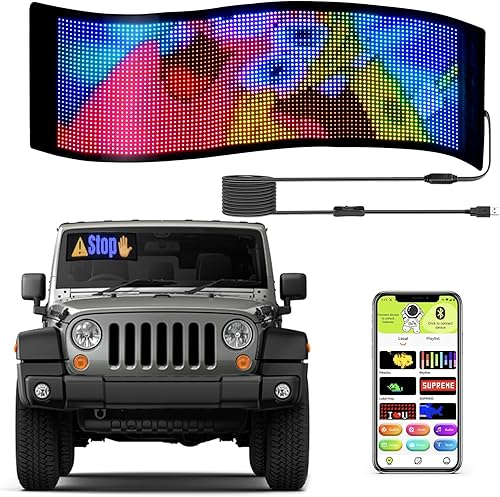 QNK P3.75 - Letrero LED de desplazamiento grande, 19.7 x 5.9 pulgadas, USB flexible de 5 V, Bluetooth, control de aplicación, programable, pantalla