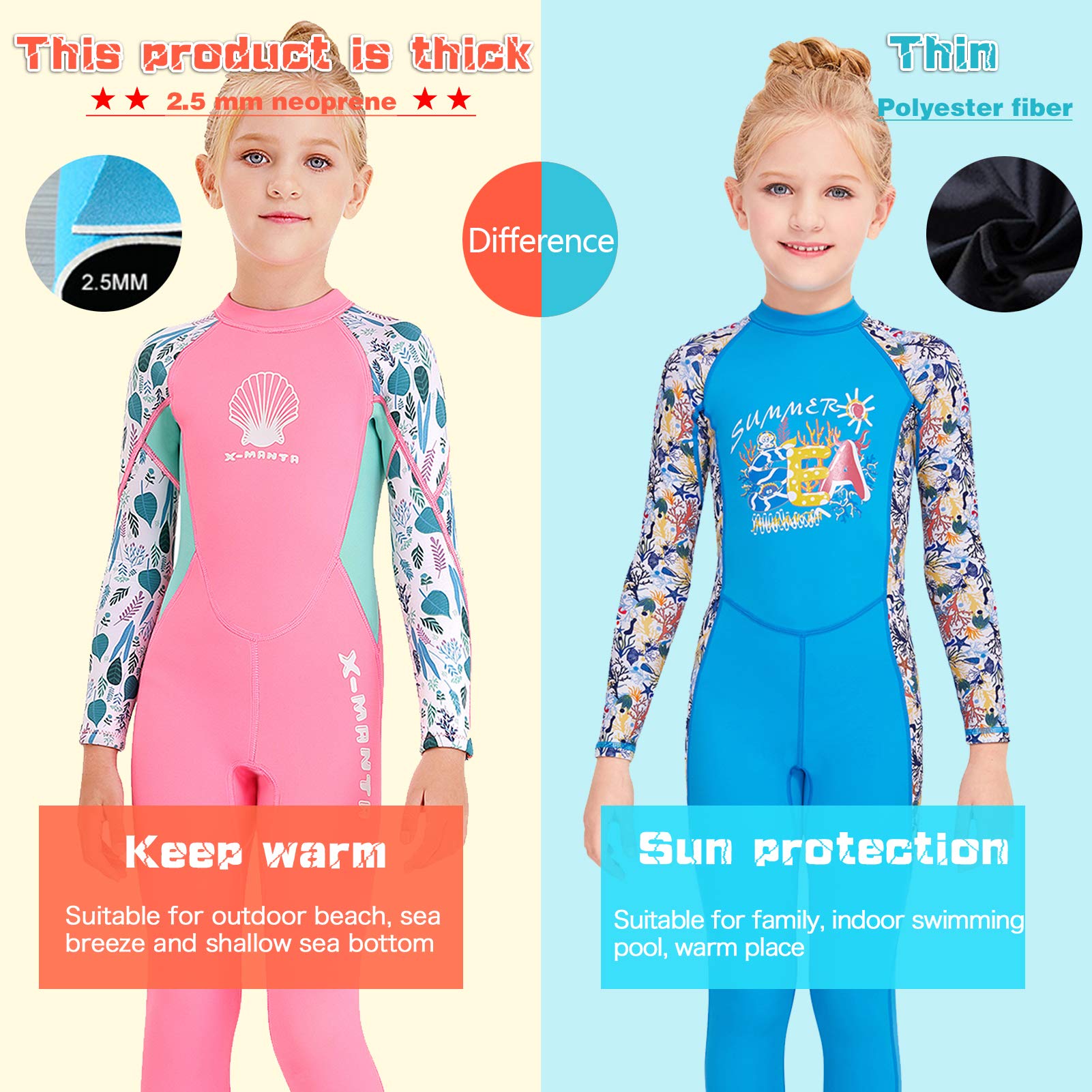 Neoprenanzug Kinder Mädchen Taucheranzüge 2,5mm Neopren Lang Ärmel Warmhalten Nassanzüge für Schwimmen Tauchen Wassersport