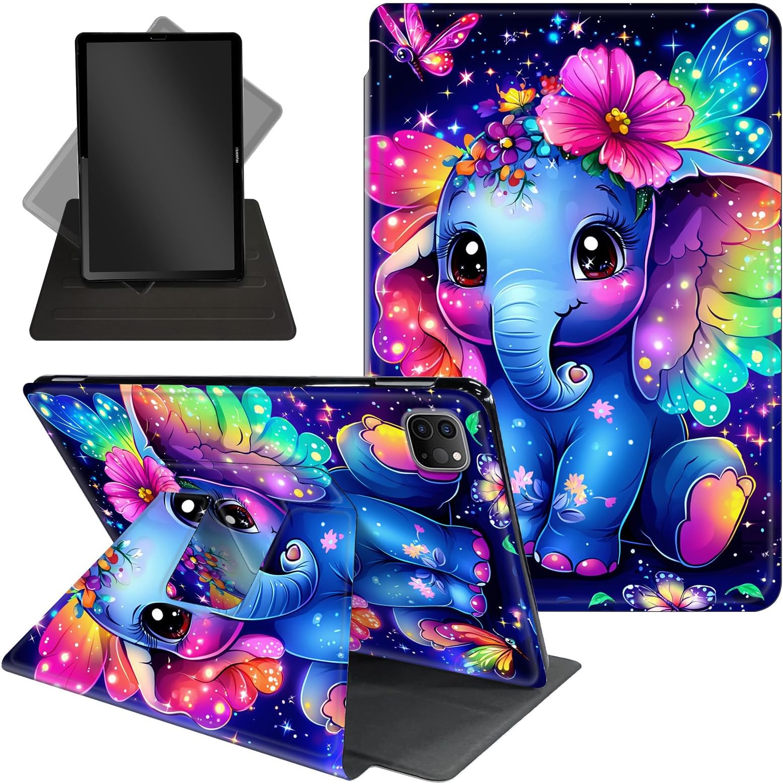 Case for iPad Pro 12.9 Inch 6th/5th/4th Gen (2022/2021/2020),360 Degree Rotating Protective Stand Cover with Auto Wake/Sleep,Cute Cartoon Baby Elephant