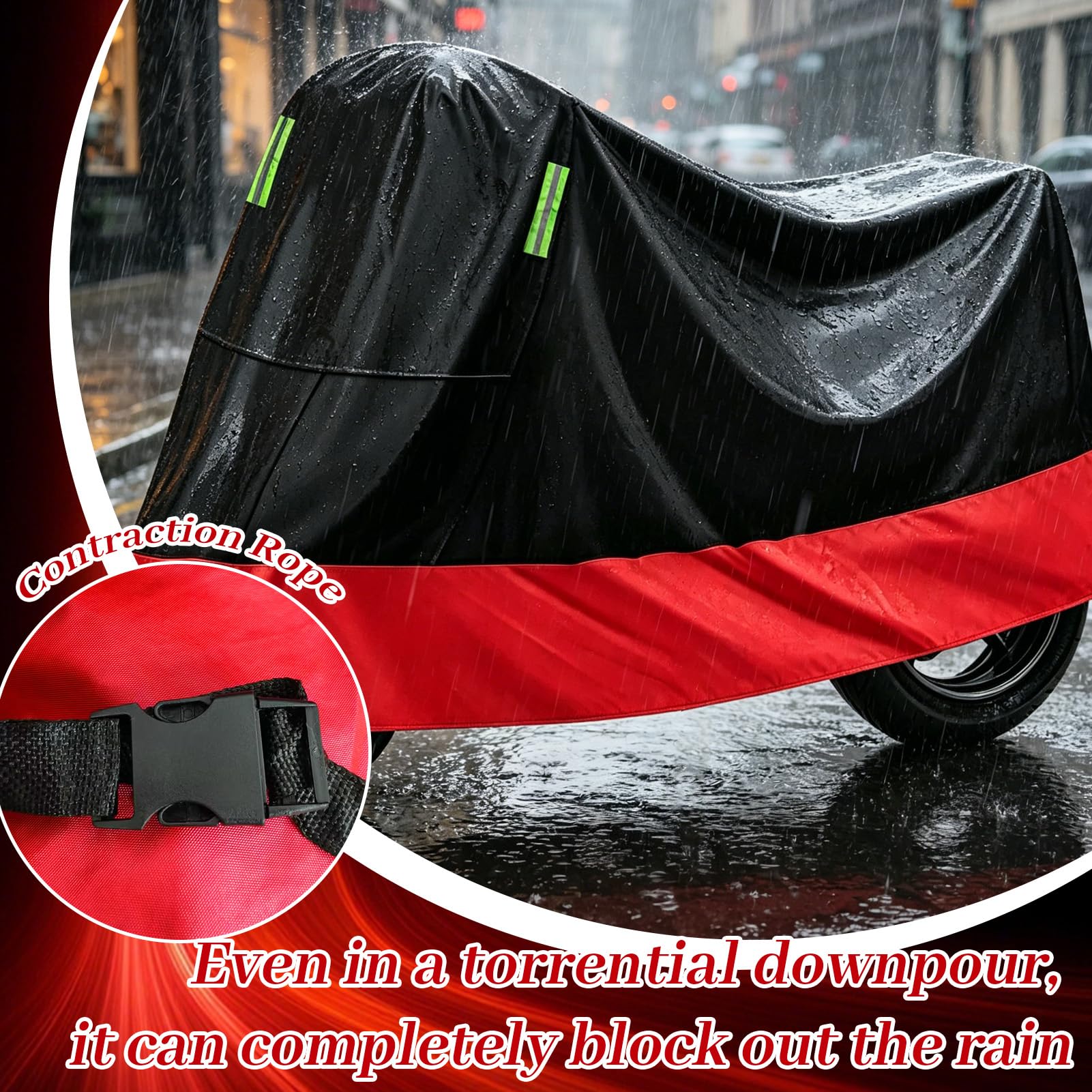 Cubierta para Scooter de Motor,(245 cm x 105 cm) (Negro Rojo) | Cubierta de Moto Impermeable,Funda para Motocicleta, Lona para Motocicleta, Impermeable, Resistente al Invierno